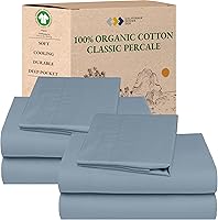 Vista 38 de California Design Den Juego de 2 sábanas individuales - 100% algodón orgánico, sensación de percal crujiente y transpirable, sábanas blancas