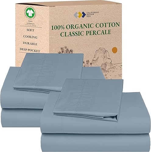 Vista 31 de California Design Den Sábanas de tamaño Queen – Sábanas suaves 100% 100% algodón orgánico con bolsillos profundos, percal nítido, transpirable y 04