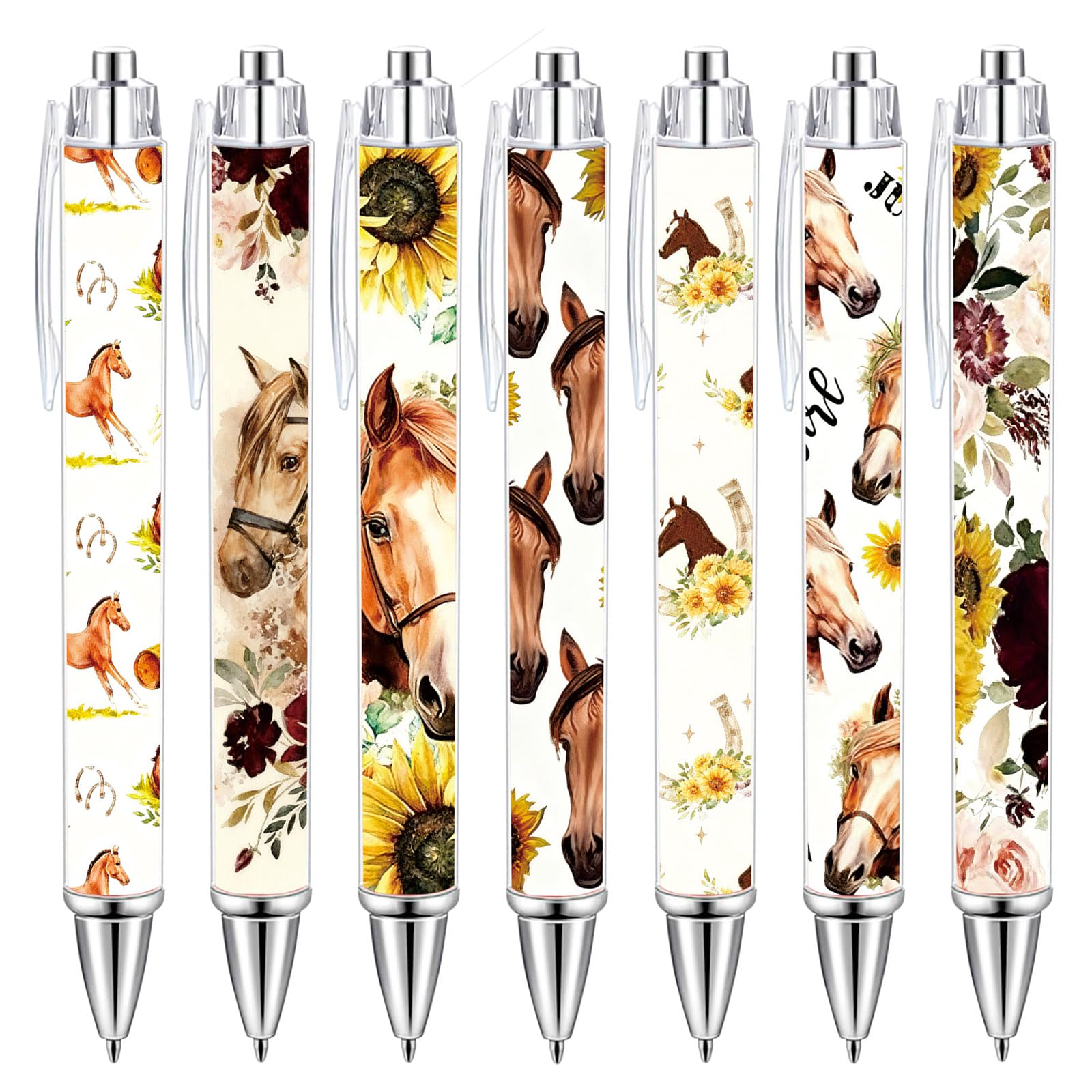 Orsefeliy 7Pcs Horse Ballpoint Pens, 1.0mm Retractable Gel Pen with Clip, Novelty Stationery Supplies for School & Office, Creative Horse Gifts for Teachers, Students and Horses Lover