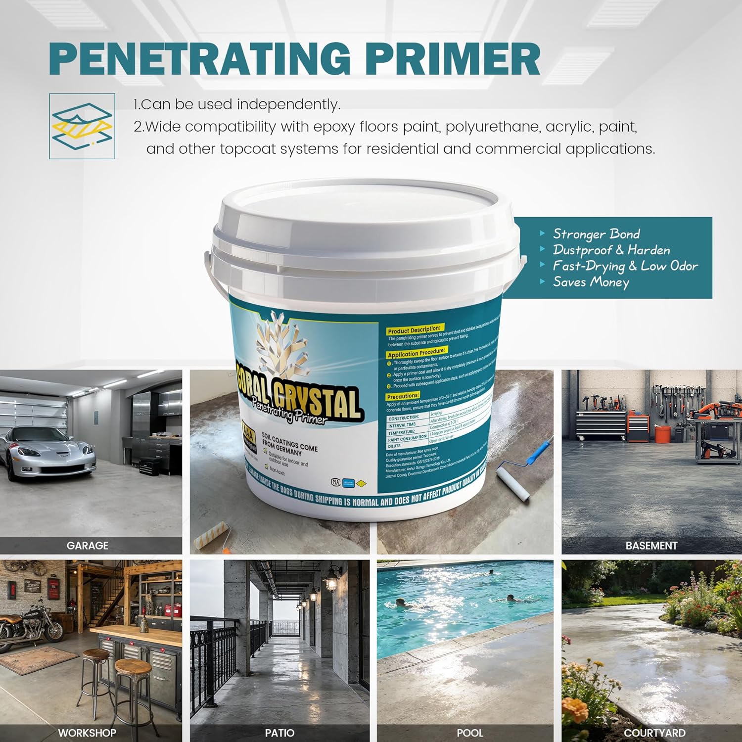 Waterborne Penetrating Primer (63 Fl Oz), Sealer Primer Concrete, Cement & More - Dust Proof, Quick-Drying, Ready to Use, Clear Finish, Environmentally Friendly Pre-Treatment, Indoor/Outdoor Use (3KG)