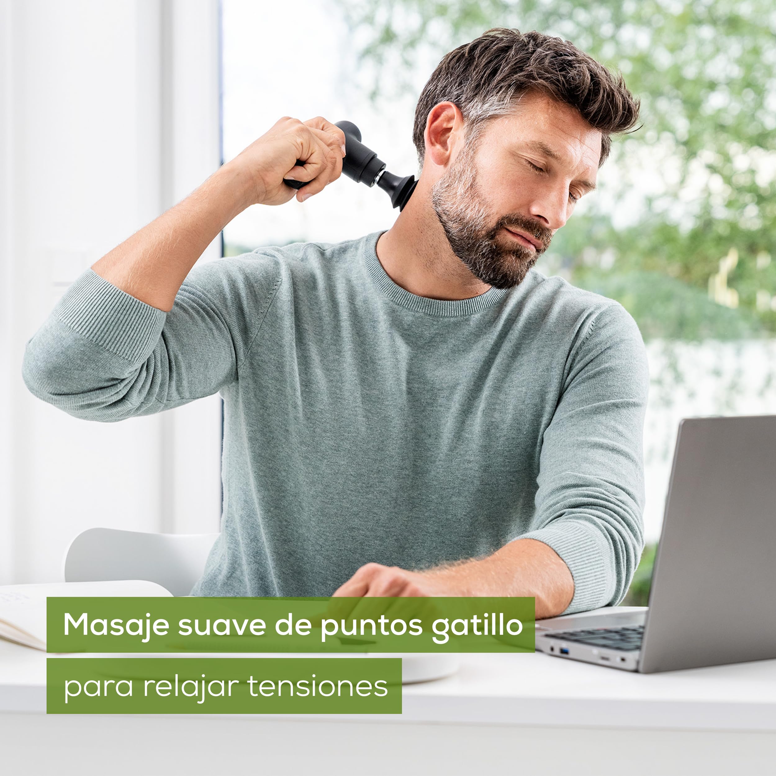 Beurer MG 79 Massage Gun Sensitive, Pistola de masaje muscular y compacta con 3 accesorios, suave masaje de puntos gatillo para zonas sensibles del cuerpo con 3 niveles de intensidad