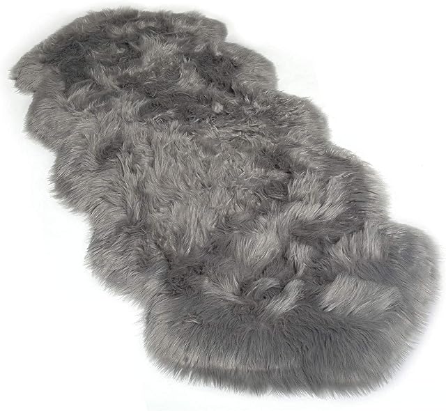 ZCZUOX Faux Sheepskin, Faux Fur Rug, Fluffy Rug for the Bedroom, Living Room or Nursery, Furry Carpet or Throw for Chairs, Stools and Sofa (Grey, 60x160cm)