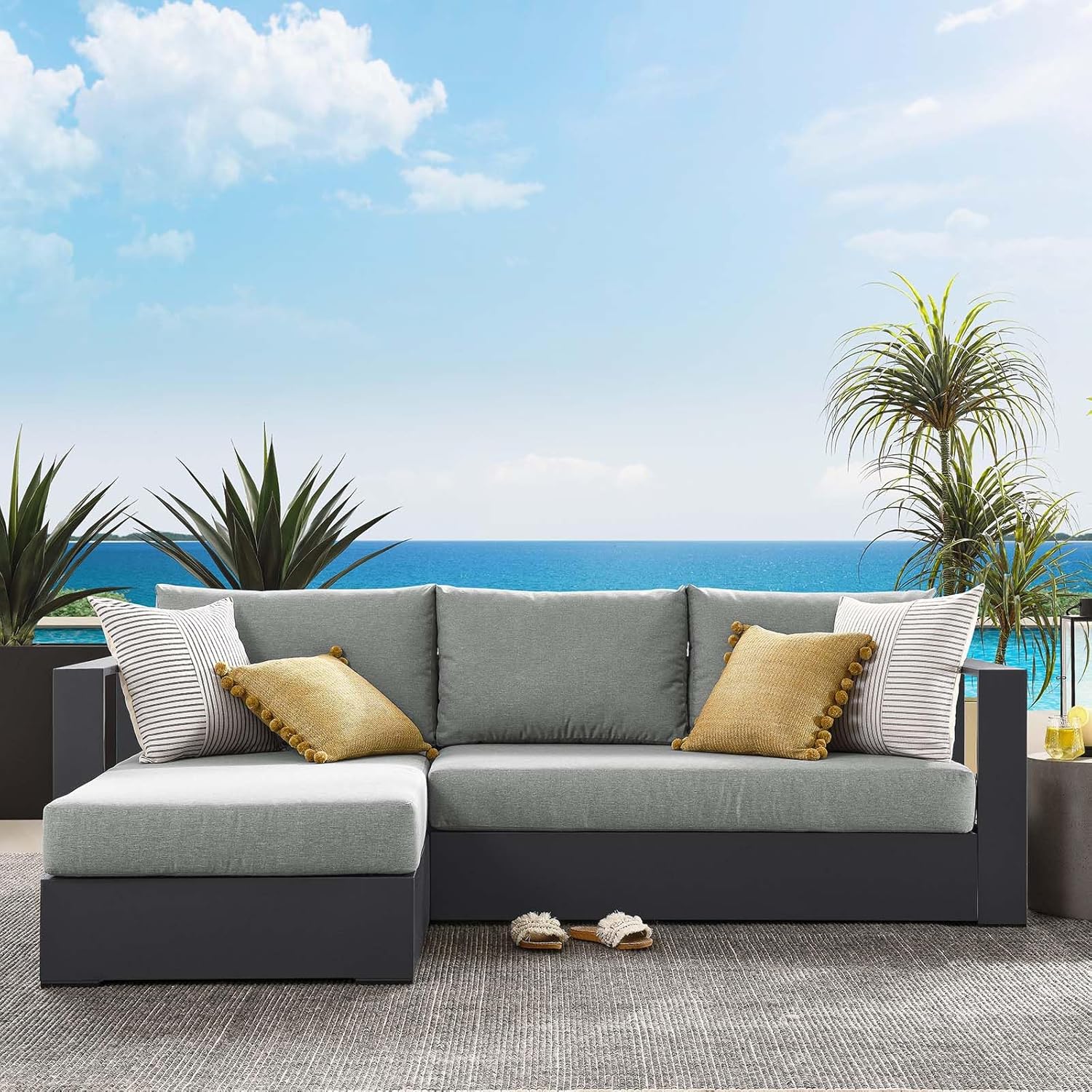 Modway Tahoe Modular Aluminum 2-Piece Outdoor Patio Furniture Gray, Left-Facing Sectional Sofa Set with Weather-Resistant Cushions, Ideal for Deck, Backyard, Poolside