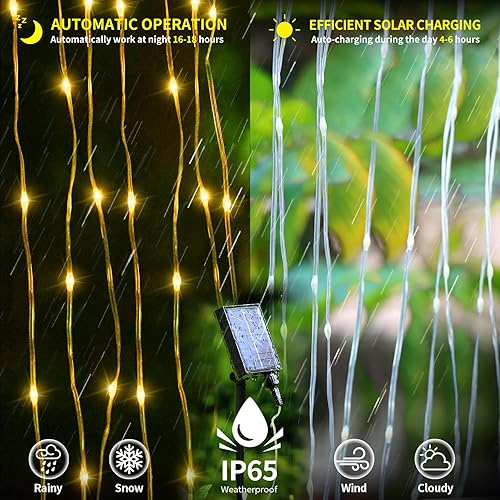 Miniatura 8 de QLIRJAD Luces solares de carámbano para exteriores de 66 pies, 600 luces LED para exteriores, cadena de luces de hadas conectables por USB,