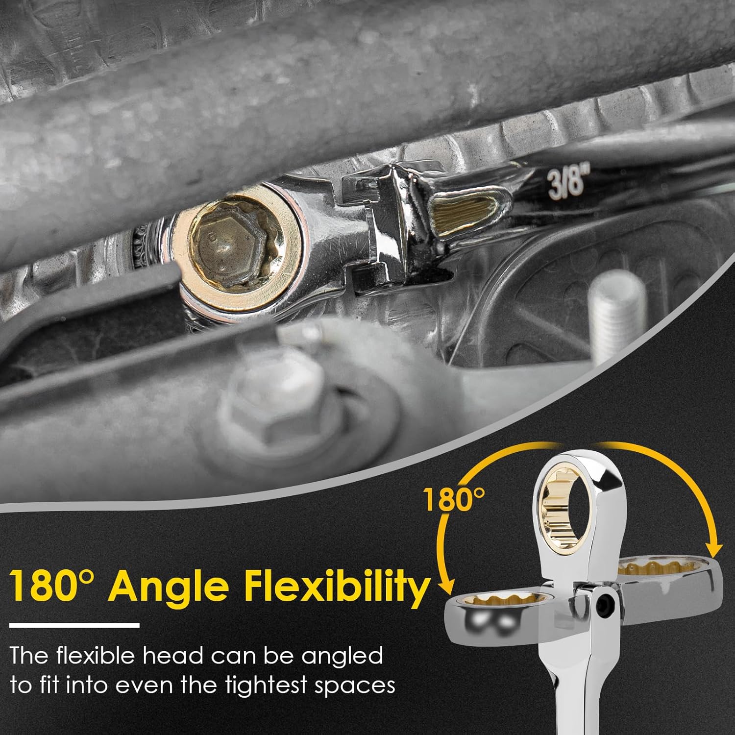 Extra Long Flex-Head Ratcheting Wrench Set, SAE 1/4" to 13/16", 5 Pcs Double Box End Long Handle Ratchet Wrenches, 72-Teeth, CR-V Labor-Saving Aviation Spanner with Pouch, Extra Torque for Tight Bolts