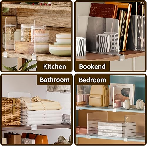 Miniatura 7 de Fixwal 4 separadores de estantes acrílicos para organización de armario, divisores de estantes transparentes para organizadores de armario y