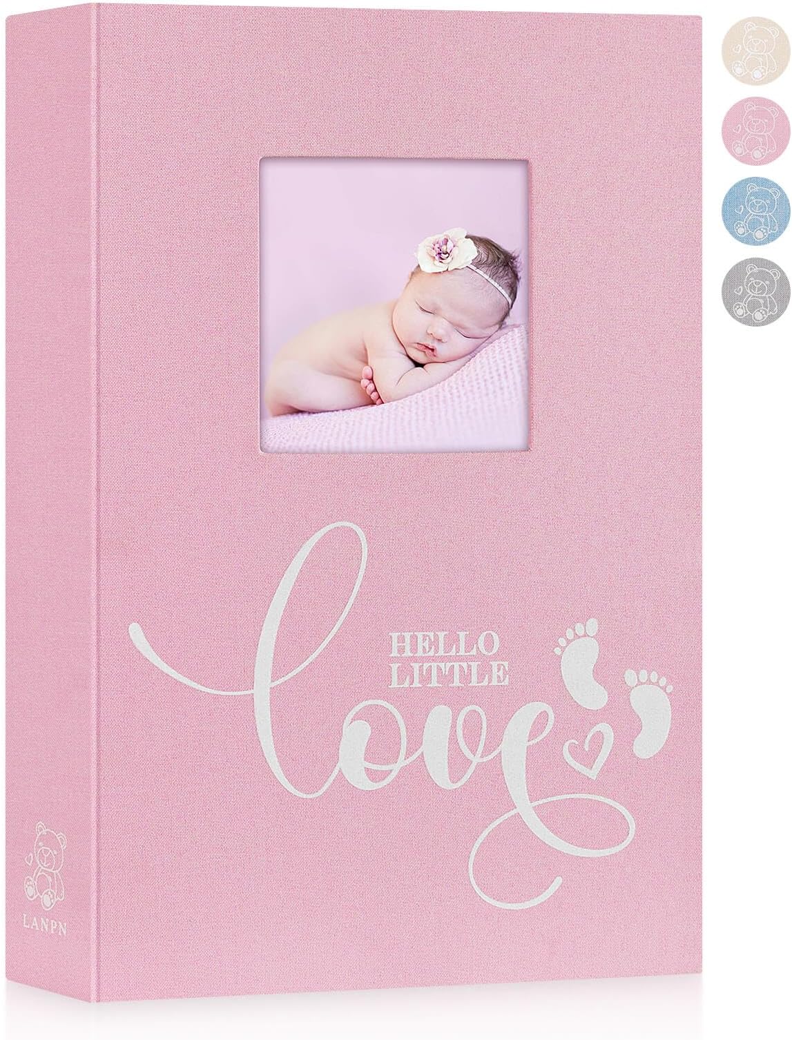 Lanpn Baby Photo Album 4x6 300 Pockets, Linen Hardcover Newborn Memory Book with Memo Writing Area, Bebe Photobook, Slip-in Picture Book, Ultrasound Album Keepsake Gifts for Girl Baby Shower Pink