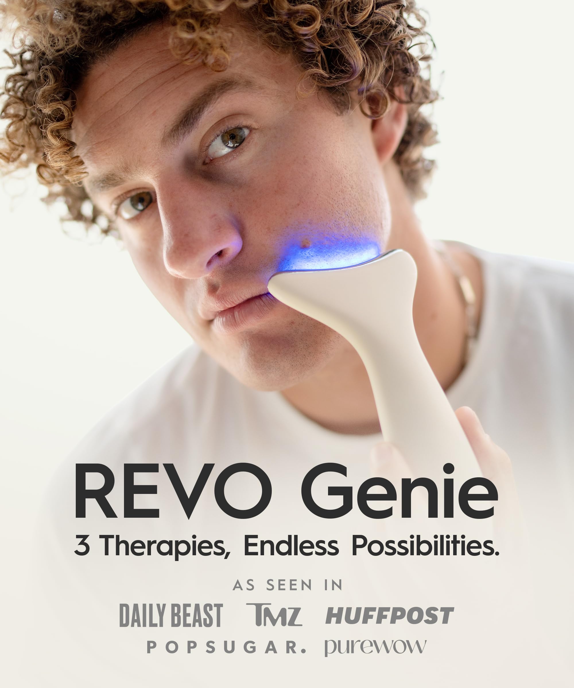 REVO Genie Facial Massager for Face and Neck, LED Beauty Device with Heat and Vibration, Depuffing Sculpting Tool with Red Blue Green Light Modes for Skincare Routine