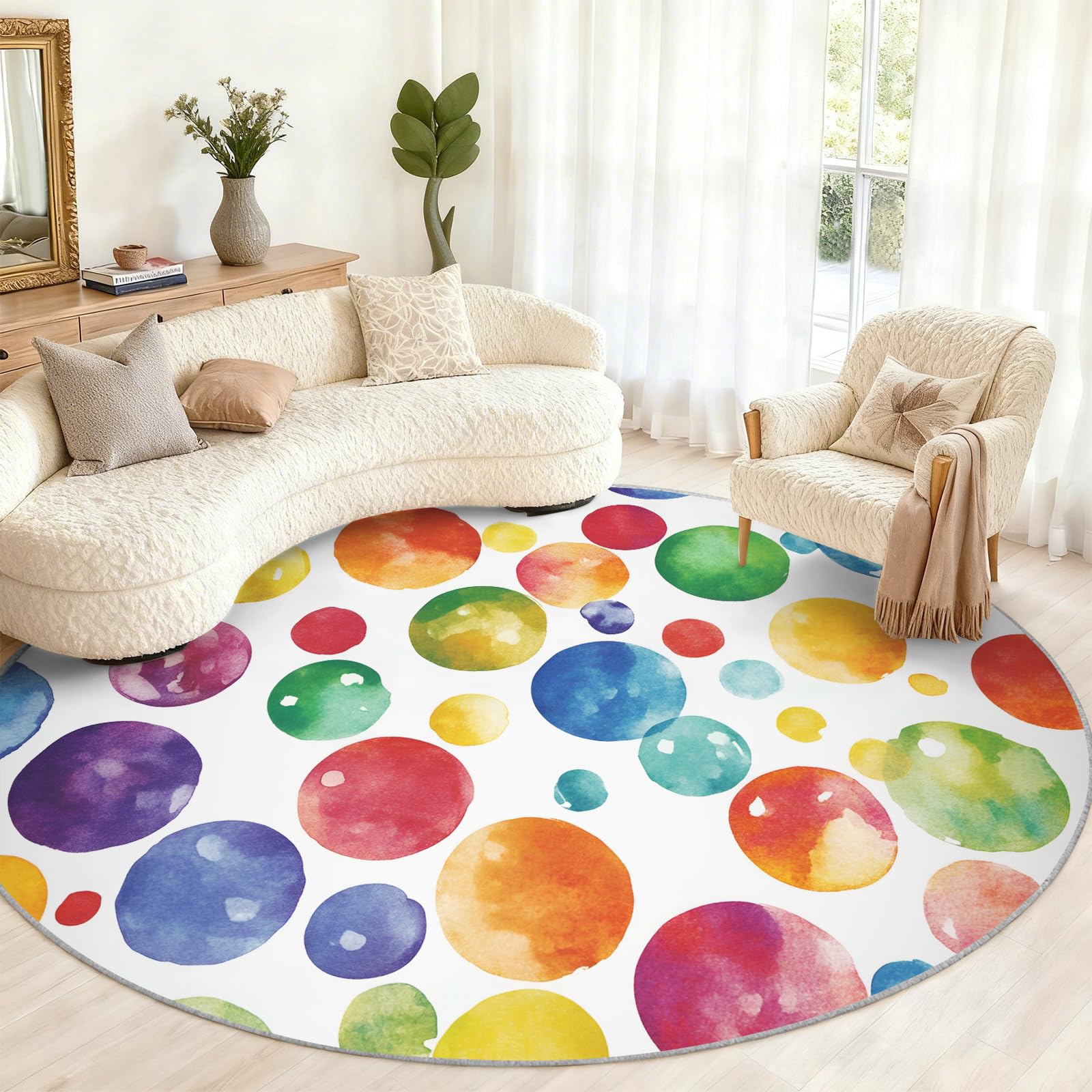 Générique Grand Tapis Rond Lavable Motif Graffiti Pop Art pour Salon, Chambre à Coucher, Table à Manger, décoration d'intérieur - 200 cm