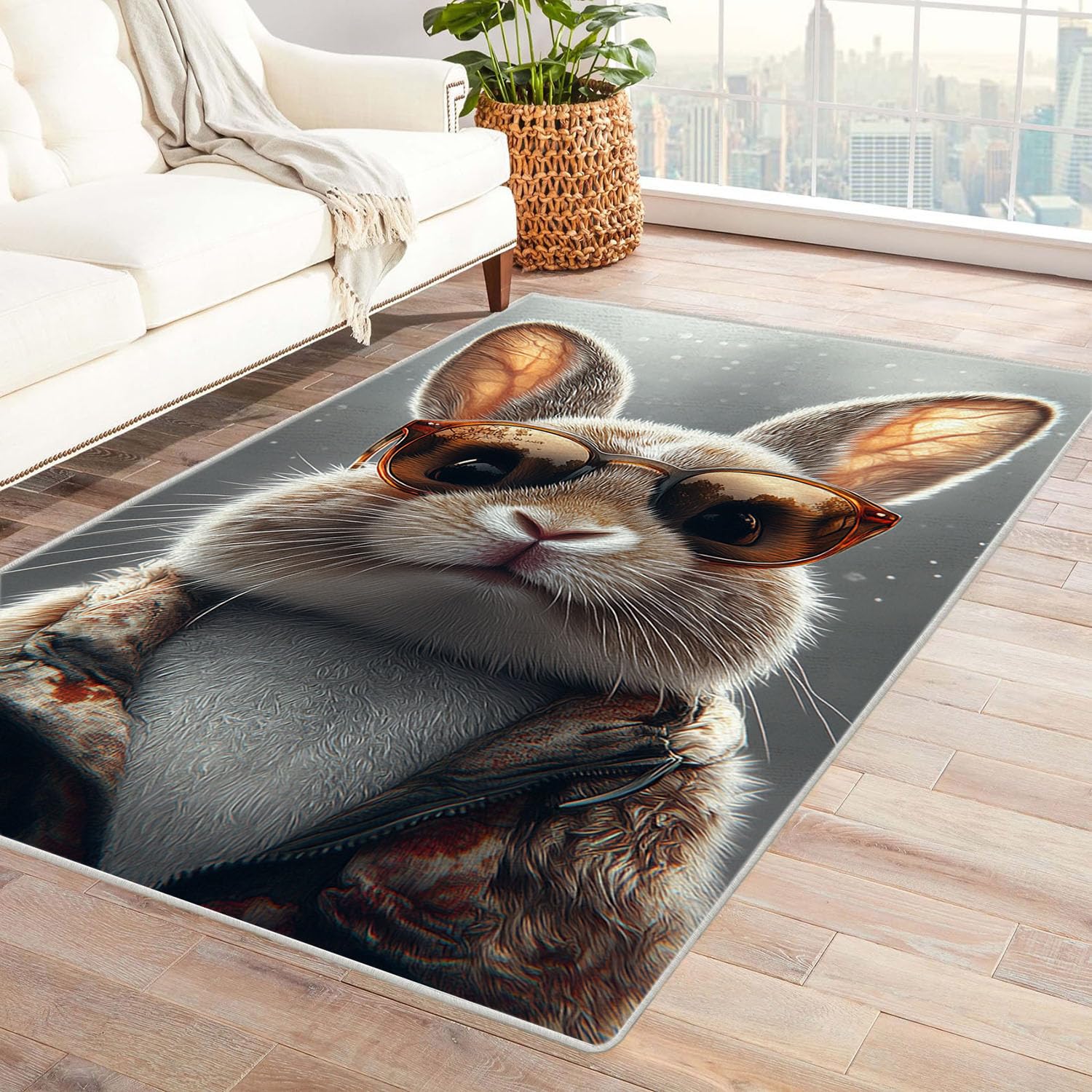 Tapis lapin 3D salon moderne tapis cuisine mignon gris 60x90cm