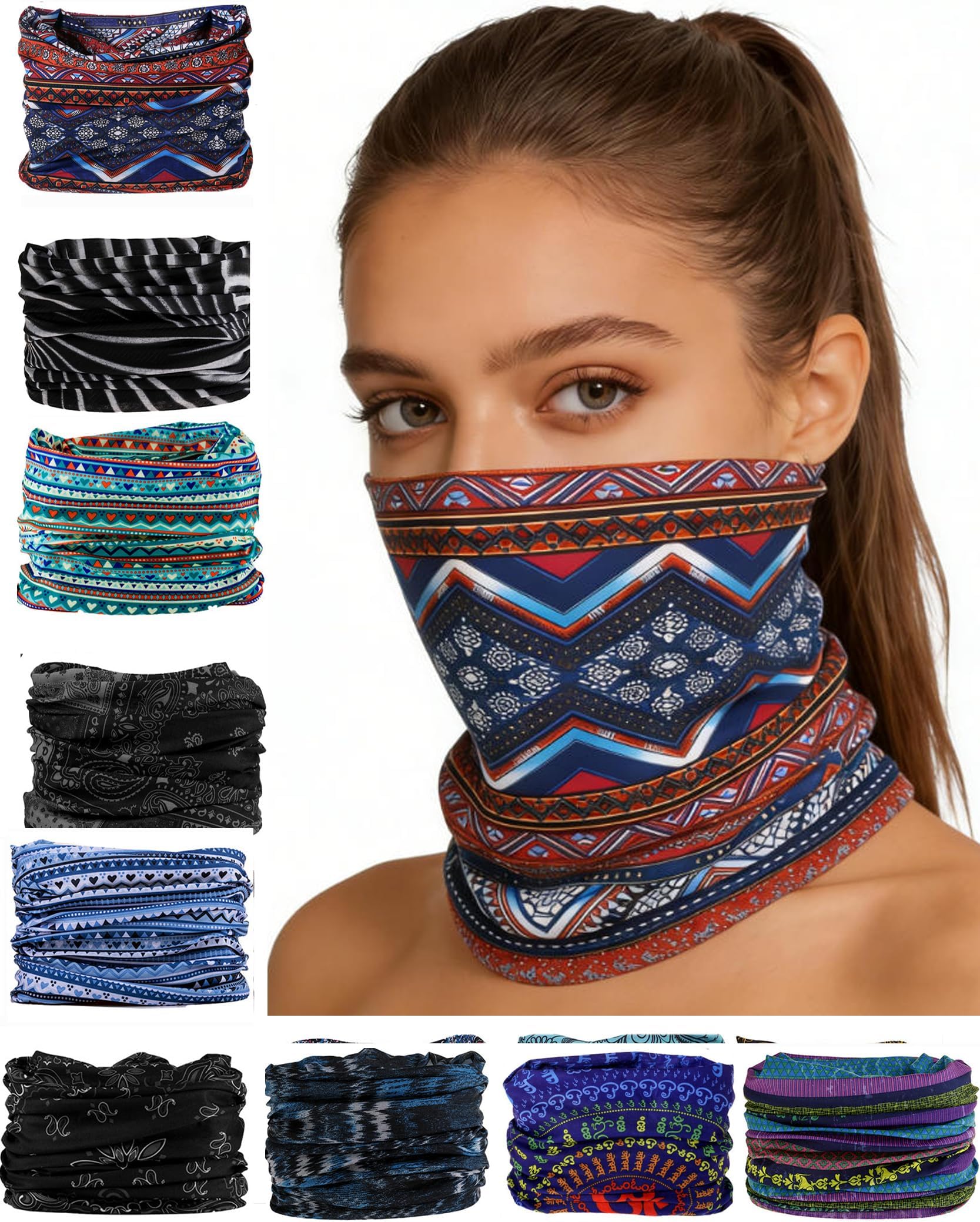 Pack of 9 Headband Neck Gaiter Head Wrap for Men and Women