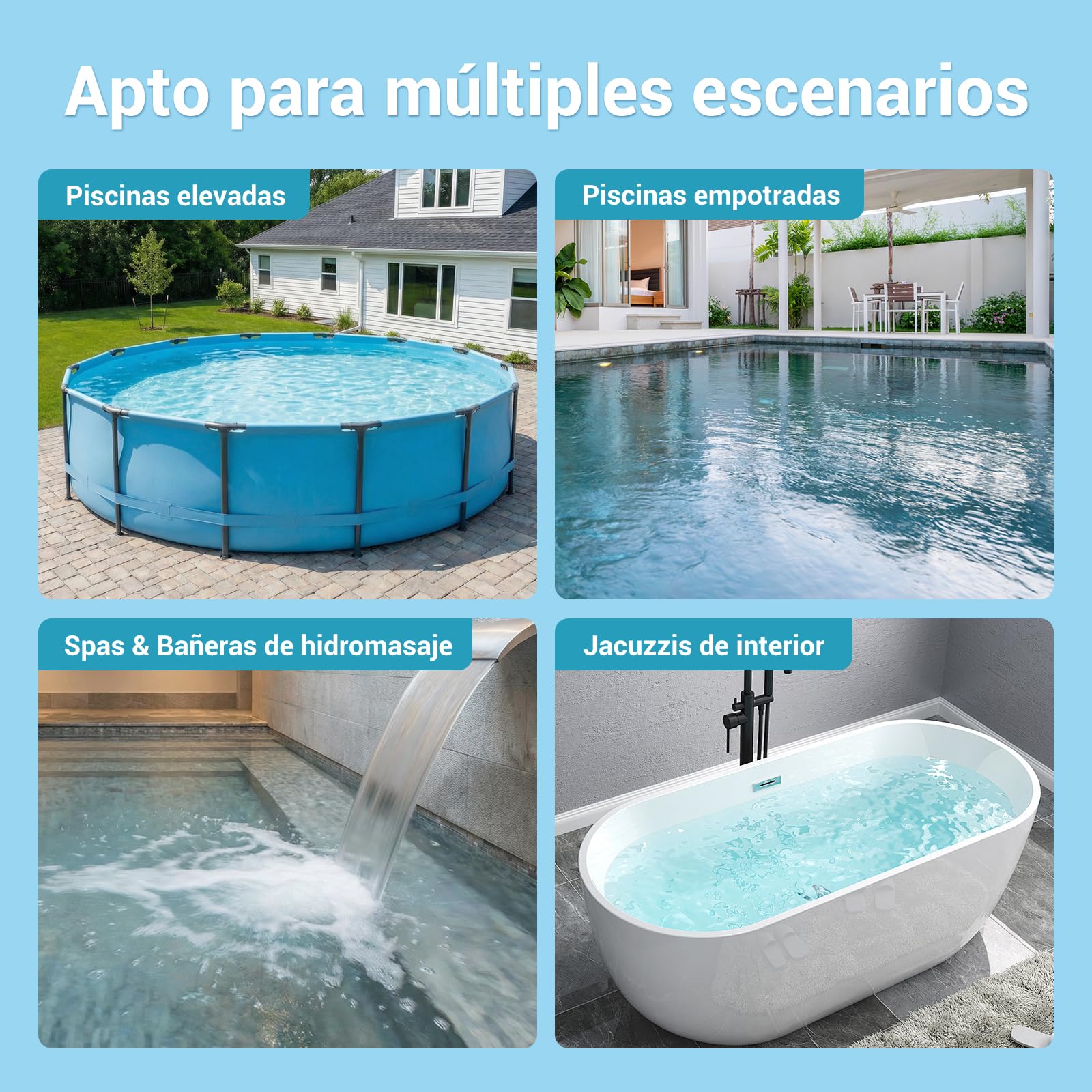 Aspirador de Piscina Inalámbrico 2 en 1, Limpiafondos Piscina Recargable con 60 Min de Autonomía, Succión de 32 L/min, Ideal para Piscinas Desmontables, Piscinas Elevadas, SPA e Hidromasaje