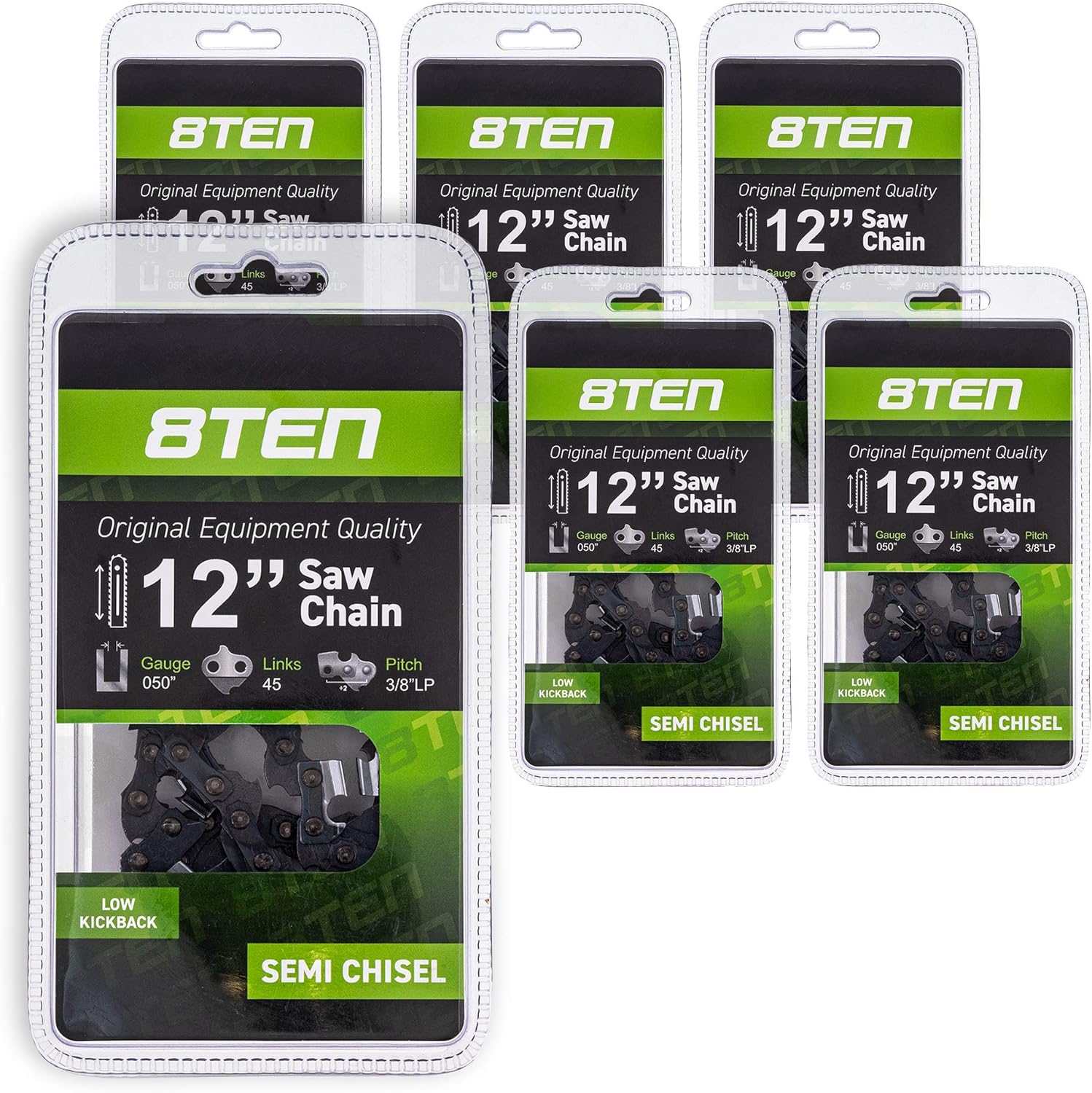 8TEN Chainsaw Chain for Husqvarna 240 136 137 141 142 36 Poulan 2150 1950 2050 12 inch Bar .050 Gauge 3/8 Pitch 45DL 4 Pack