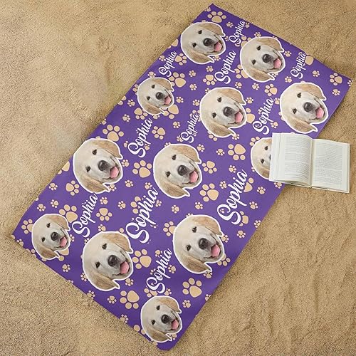 Miniatura 4 de MyPupSocks Toalla de playa personalizada, cara de perro y nombre, toalla de playa personalizada con nombres, huesos y patas, personalizable con tu