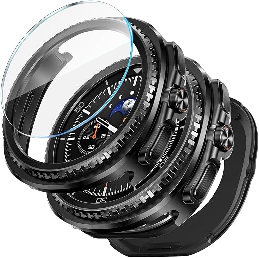 LETOID Metal Case for Samsung Galaxy Watch 8 Classic Screen Protector 46mm | 3-in-1 Full Protective Accessories, Stainless Steel Bumper Face, Hard PC Back Cover and 9H Tempered Glass Film