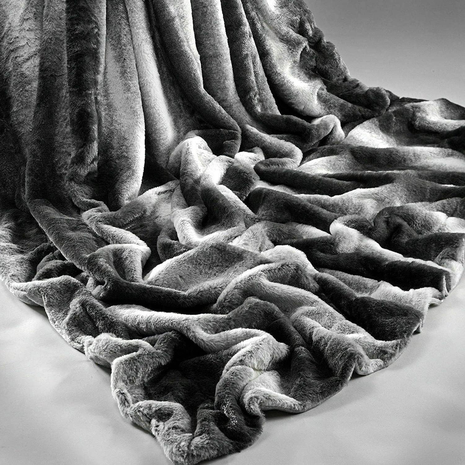 Textile Arena CHARCOAL RABBIT FAUX FUR THROW SUPER SOFT PLUSH CHIC BLANKET SOFA BED DOUBLE KING (Double(150 x 200cm))