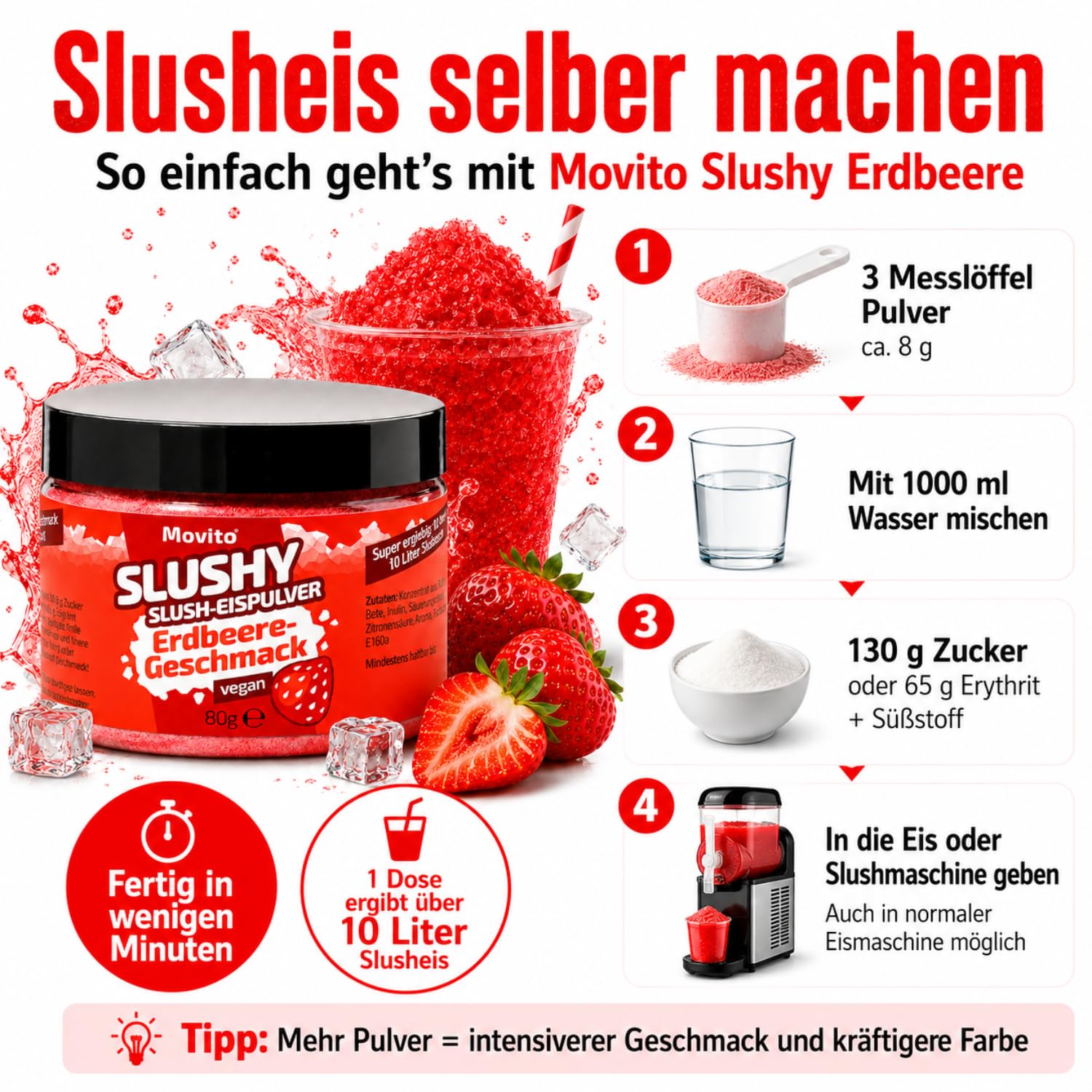 Slush Eis Sirup Beeren Set für 20 Liter Slush | Himbeer & Erdbeere | Pulver Konzentrat für Slush Maschine & Slushy Maker | AZO Frei | Ohne Zucker & Süßstoff