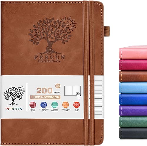 Miniatura 26 de Cuaderno rayado para hombres y mujeres, 160 páginas con rayas universitarias para escribir, cuadernos A5 de cuero de tapa dura para el trabajo,
