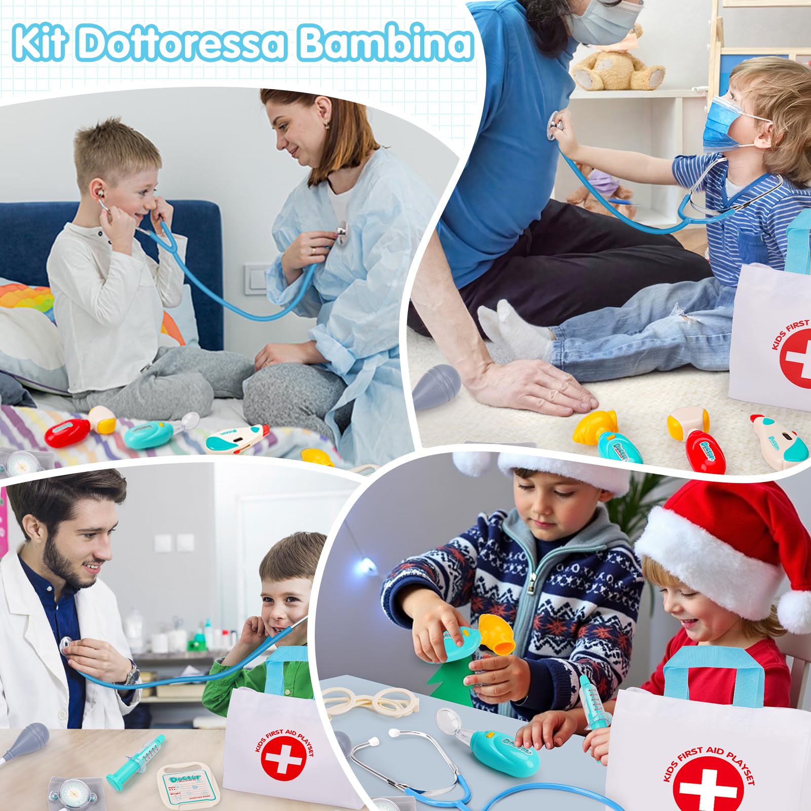Valigetta medica bambini dai 2 3 4 5 anni in su, con stetoscopio realistico, termometro, giochi di ruolo, giochi di dottorato, kit medico, kit di dottorato, giocattolo a partire dai 3 4 5 anni