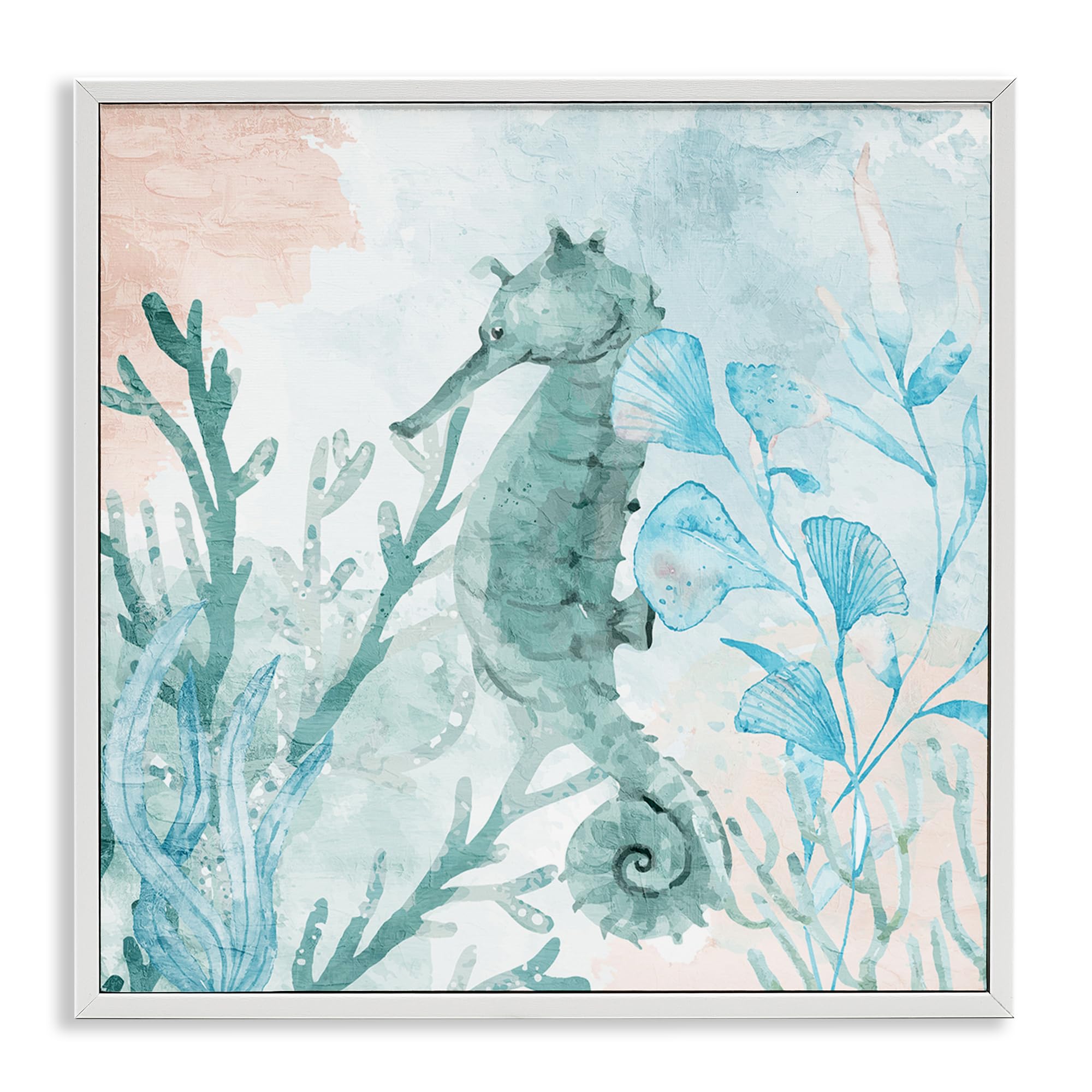 Stupell Industries Tranquil Seahorse Underwater Scene 'Seahorse Sea Swim', Framed Giclee Art, White, 12 X 12 Inches, Easy To Hang And Sturdy, Made In Usa, By Kim Allen