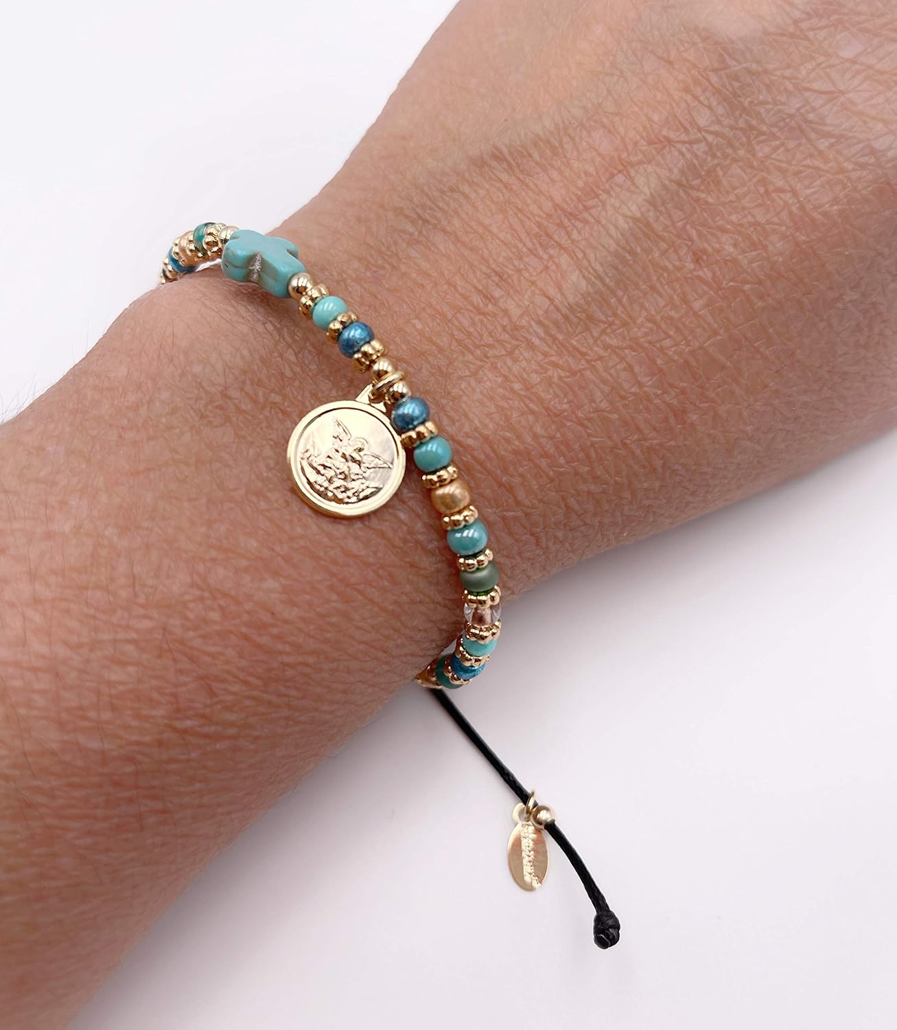 SIFRIMANIA Saint Michael Bead Adjustable Bracelet for Women, Protection Cross Religious Medal - Image 6