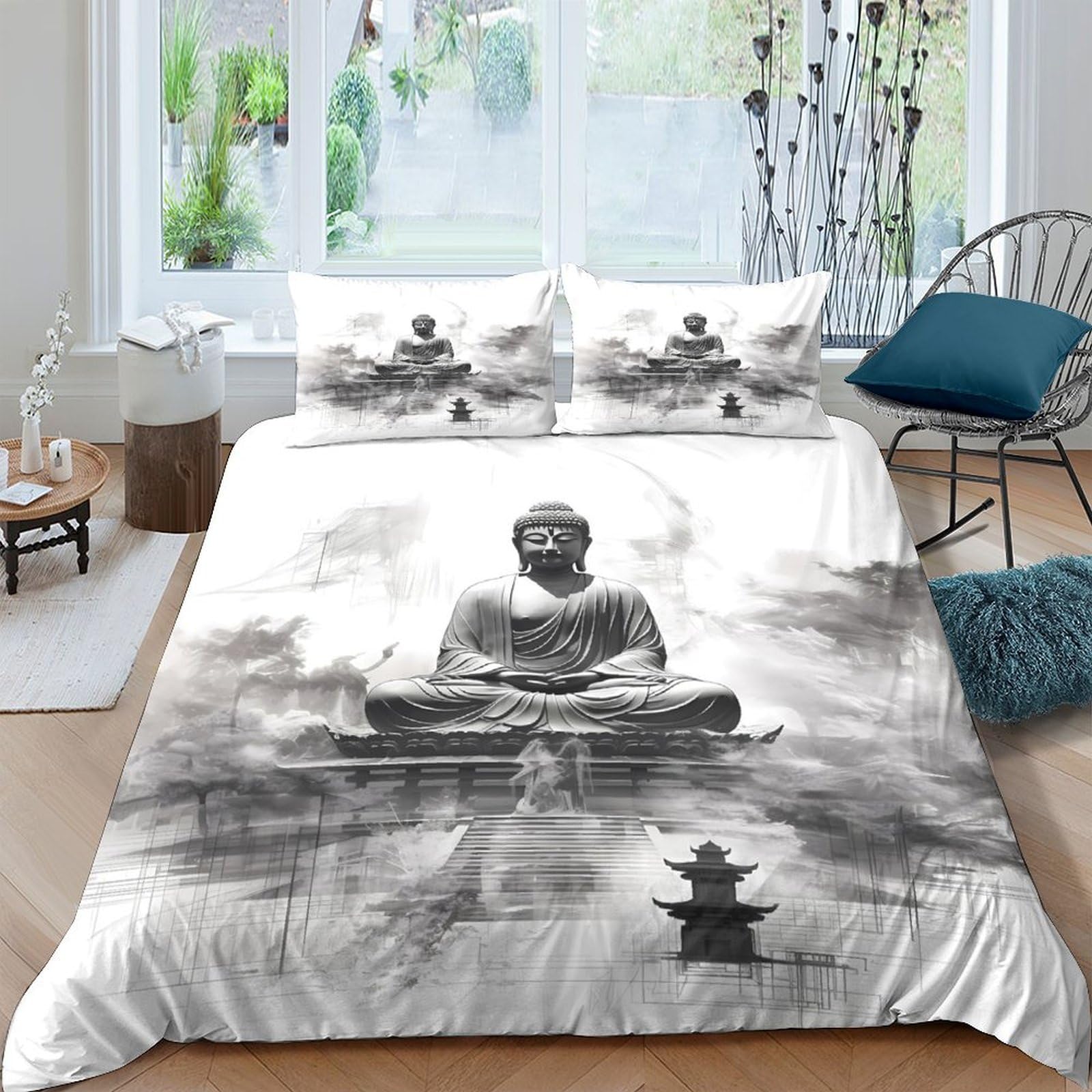 Ctjqhvkz Style-10 3D Printed Zen Buddha Fitted Sheet Microfiber Soft Monochrome Meditation Mattress Cover Bedroom Decor Single（135X200cm）