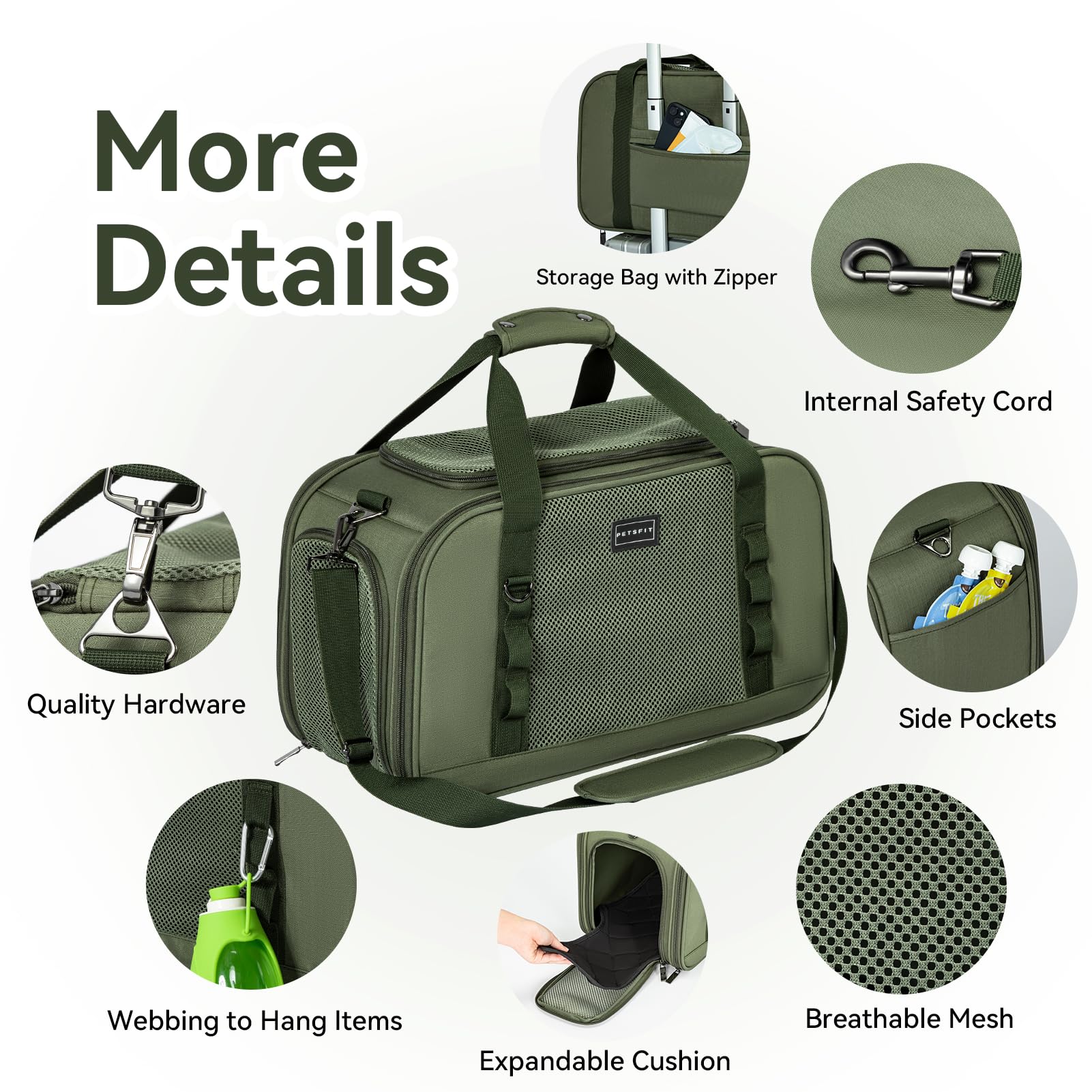 Petsfit Airline Approved Cat Travel Carrier, Portable Foldable Soft Pet Bag for Small Dogs & Cats, Ventilated - Image 4