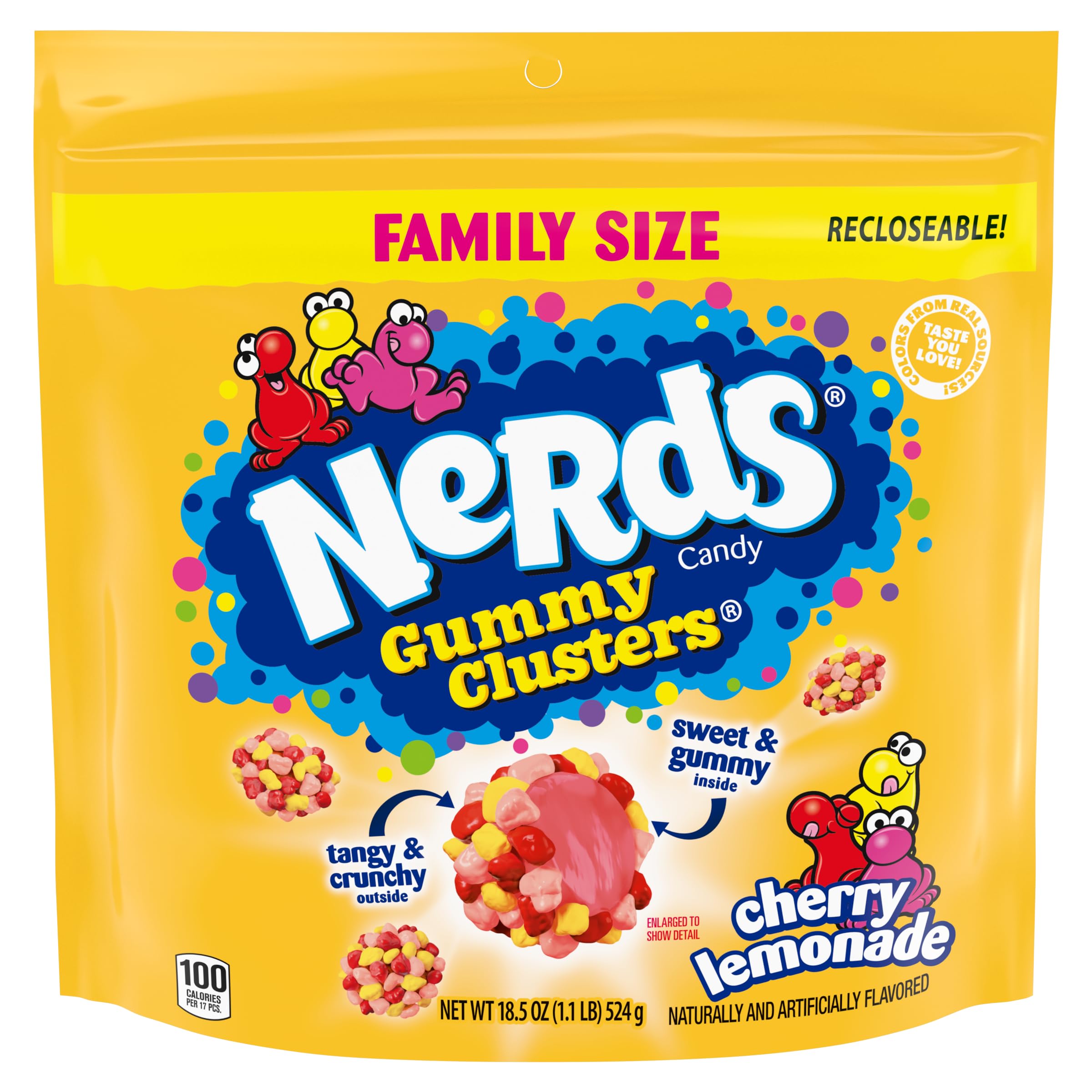 NERDS Gummy Clusters Cherry Lemonade Candy, Crunchy and Gummy, 18.5 oz