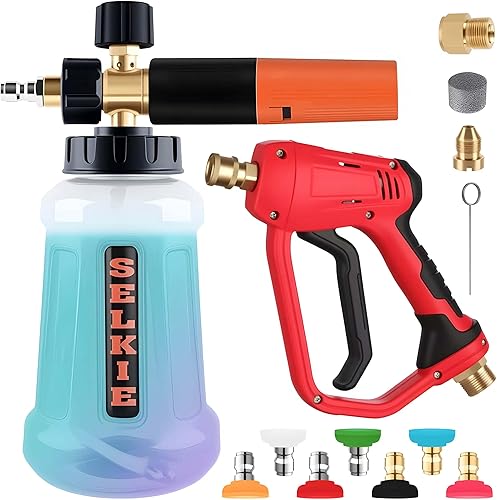 Miniatura 6 de Selkie Cañón de espuma con pistola de lavado a presión, cañón ajustable de espuma de cañón para lavado de energía, lanza de espuma de nieve con