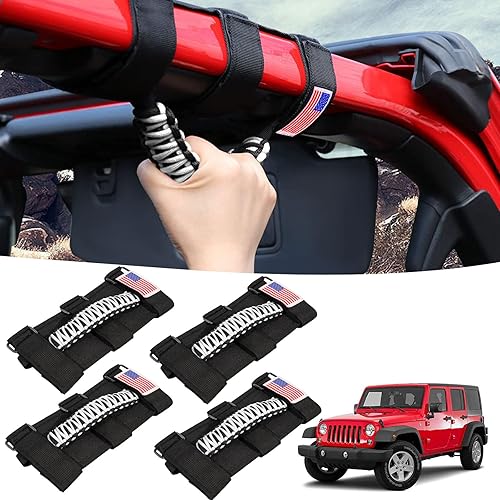 GAIZON Paquete de 4 asas de agarre para barra de rollo con diseño de bandera de EE. UU. de paracord, reemplazo para Jeep Wrangler YJ TJ JK JL,