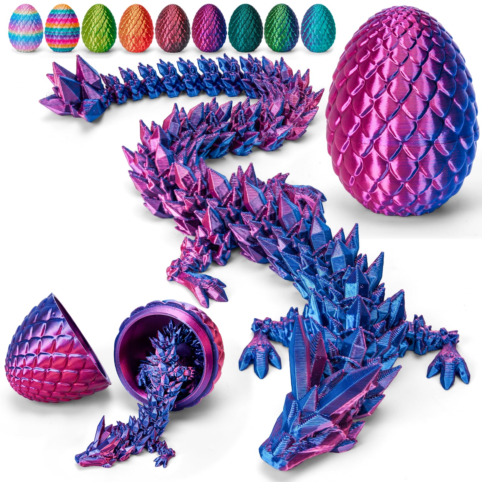 3D Printed Dragon Egg,Crystal Dragon Fidget Toys,Full Articulated Dragon Crystal Dragon in Egg,Adults Fidget Toys for Autism ADHD