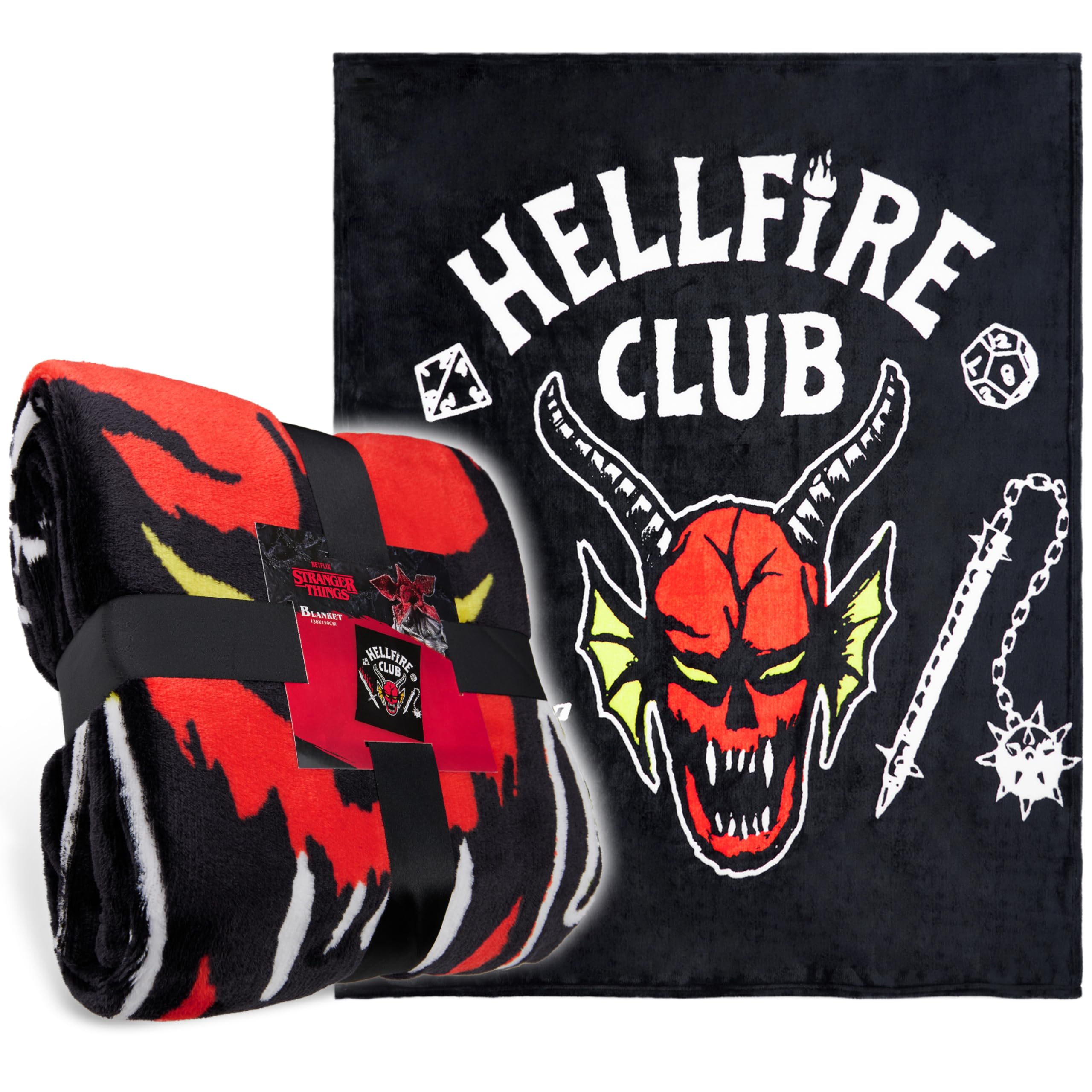 Blanket Throw Bedroom Accessories Fleece Blanket, Hellfire Club Soft Warm Winter Bed Throw 150 x 130cm Official Merch (Black)