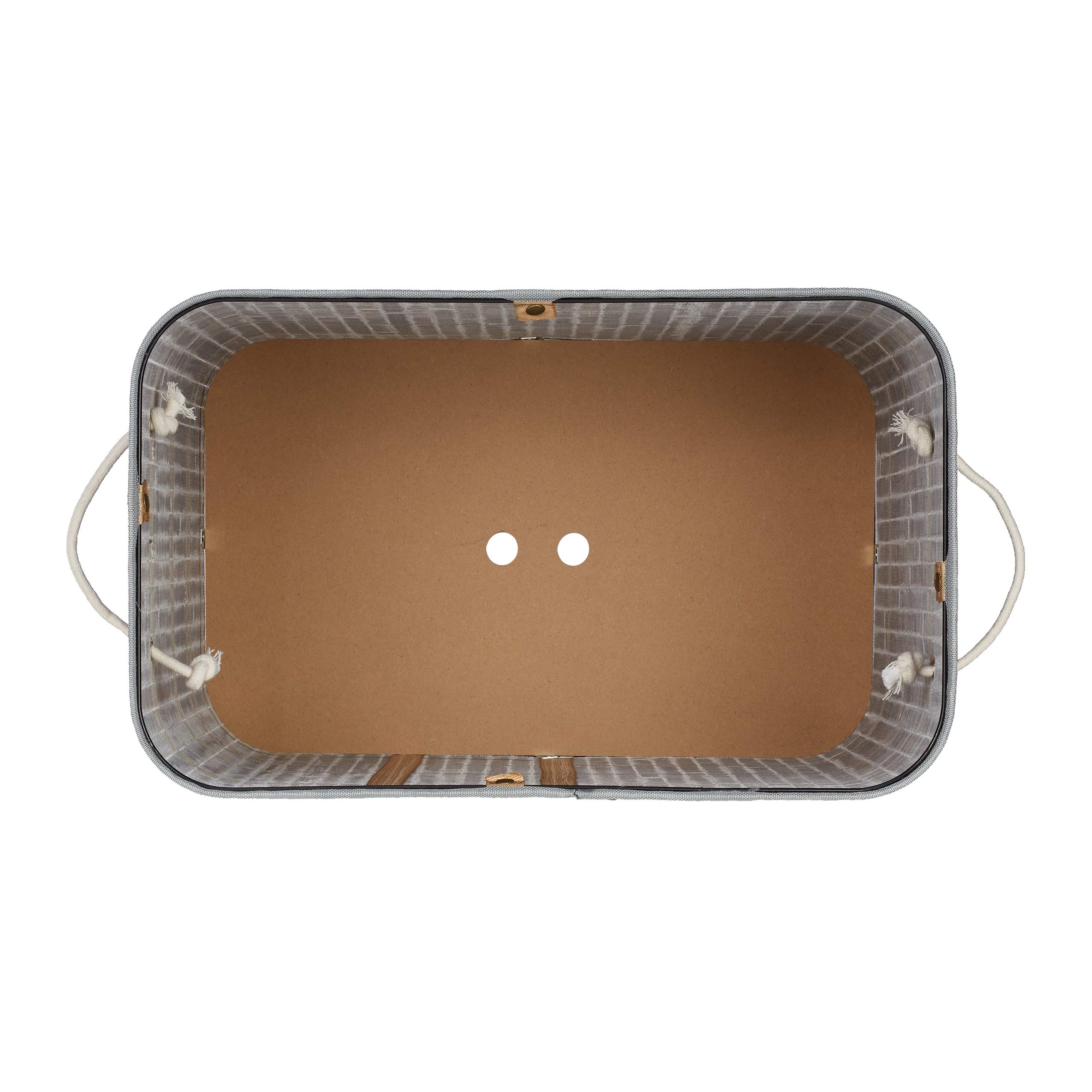 Relaxdays Wäschekorb Bambus, rechteckiger Wäschesortierer, 2 Fächer, mit Klappdeckel, platzsparend faltbar, 95 l, grau