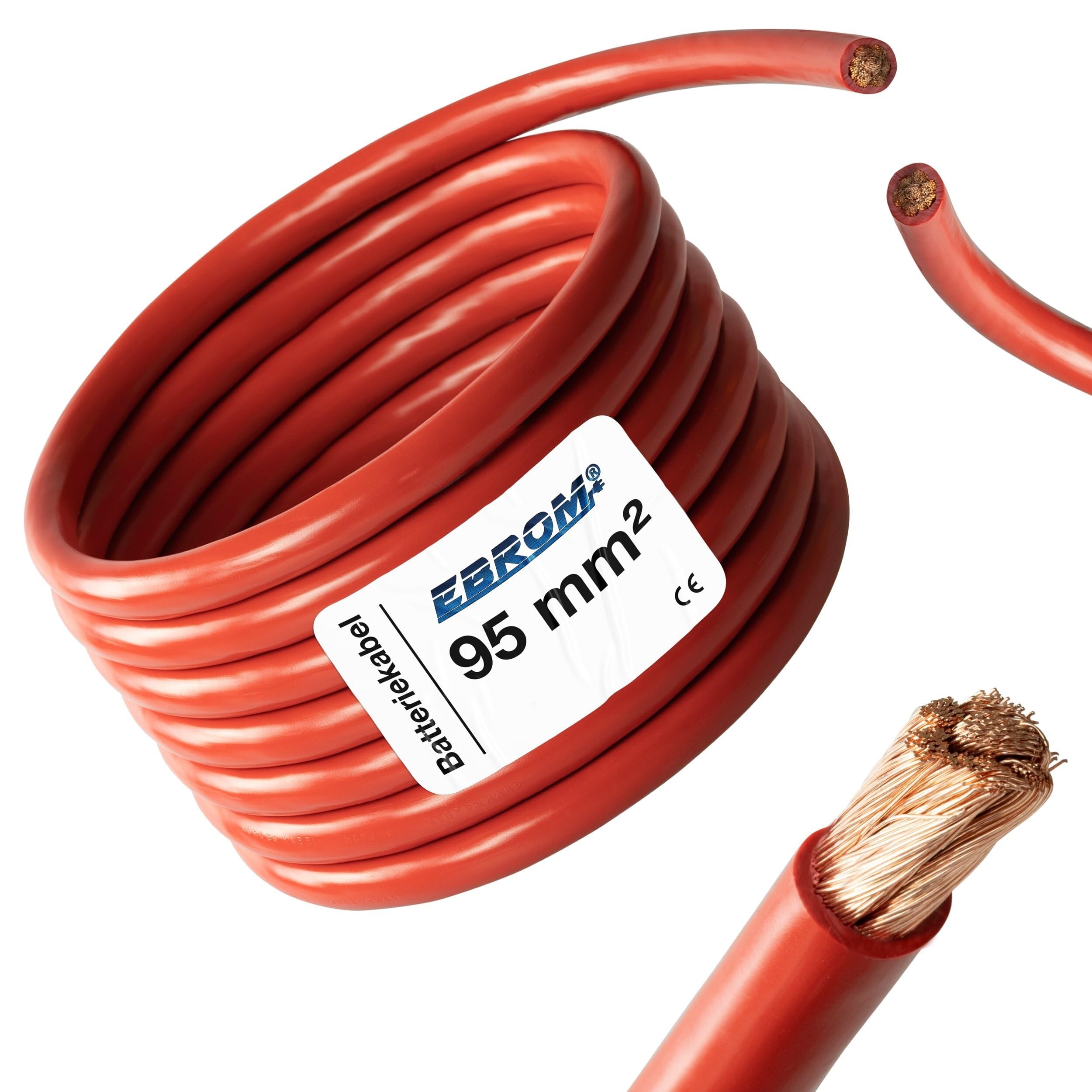 Câble de batterie H07V-K 95mm² - Câble de batterie 99,9 % cuivre OFC - Coupe au mètre - Couleur : rouge Plus (+)