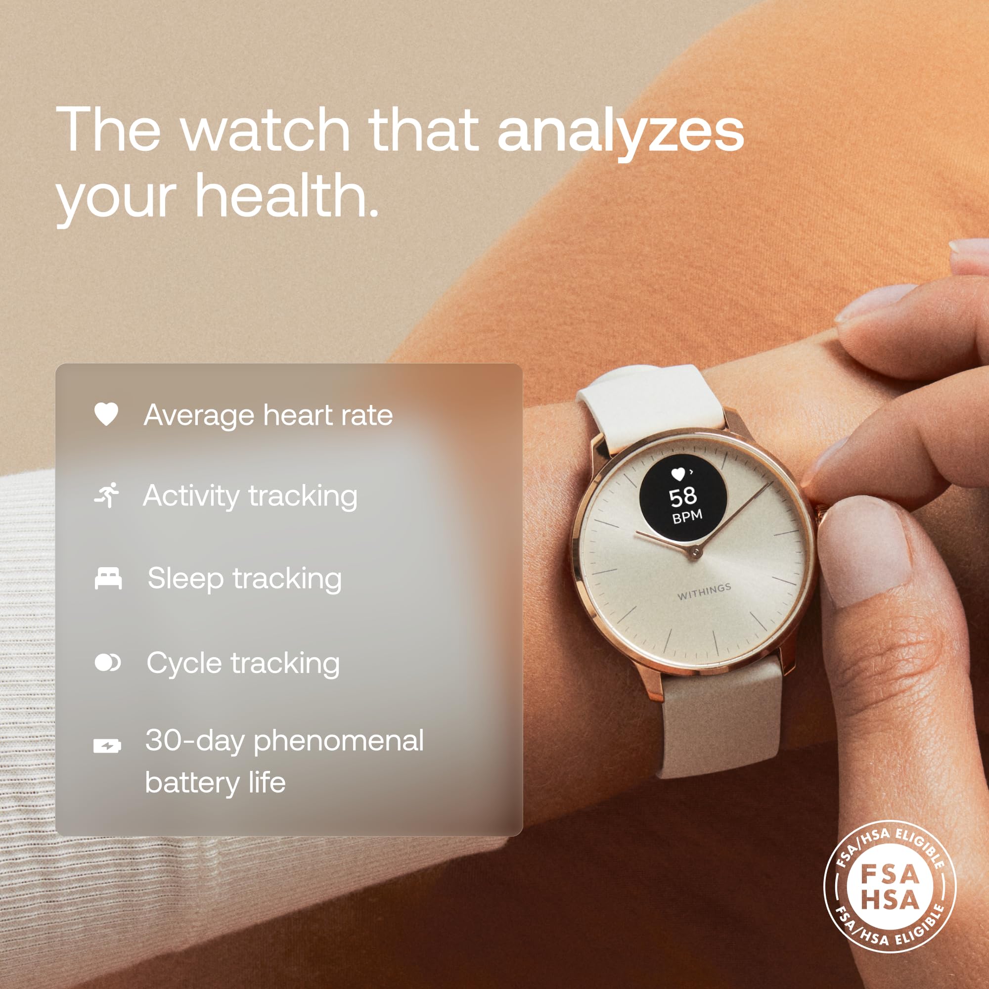 Withings ScanWatch Light Montre connectée santé cardiovasculaire Cycle menstruel Sommeil activités Suivi des Pas Calories 30 Jours Batterie Android iOS