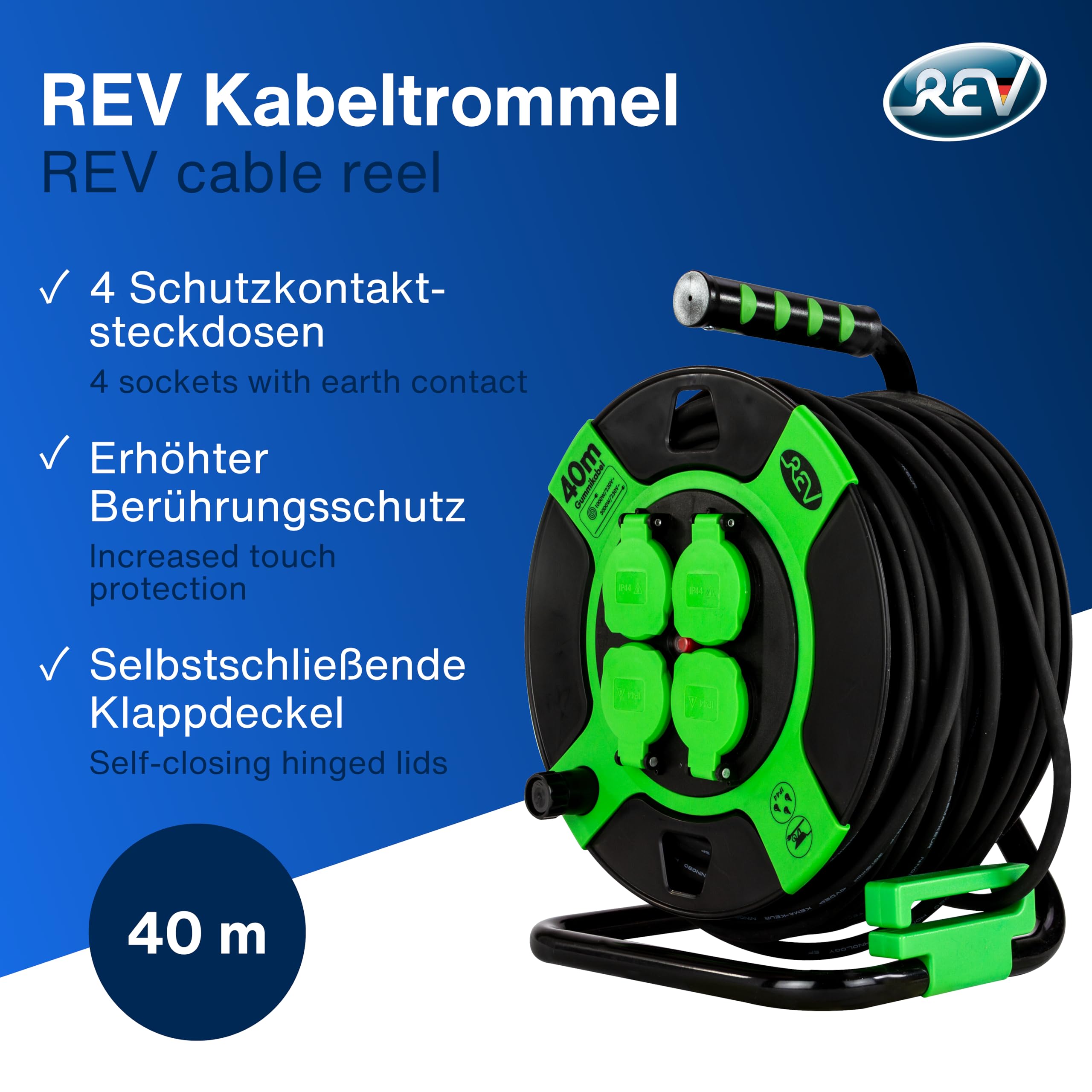 REV Cable Drum Resin 40m IP 44 4-fold black green