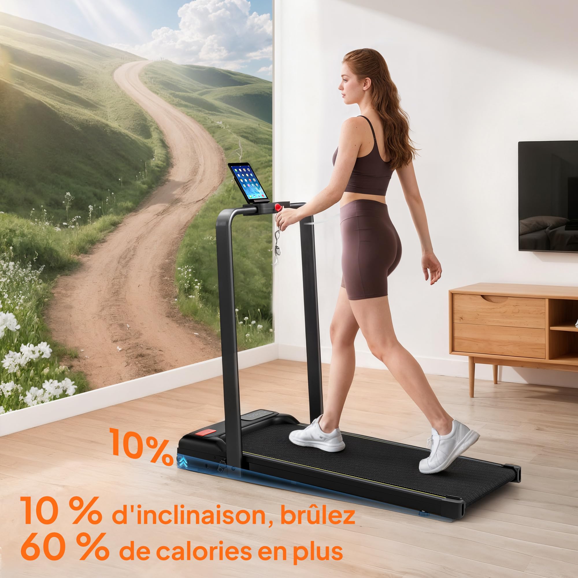 SPORTNOW Pedana pieghevole 2-in-1 inclinazione 10% 1-6 km/h 2,0 HP nero | Pedana camminata con telecomando e LED, tapis roulant compatto da scrivania per casa e ufficio.