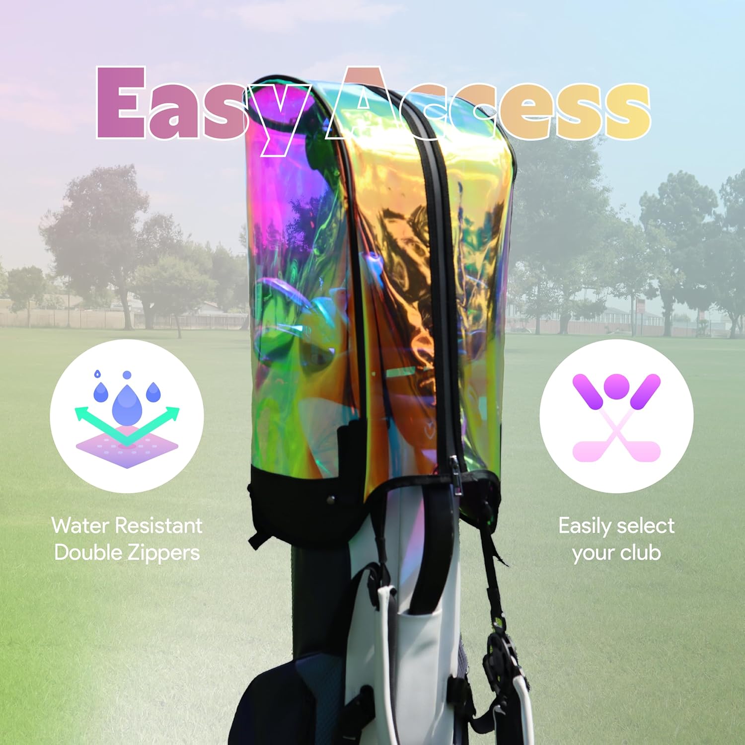Incontro Premium Hologram Golf Bag Rain Hood Cover - Transparent, Color Changing, Waterproof, Durable TPU, Lined Double Zipper - Fits 8.5 to 9.5 Inch Bags - Designed in Korea, Black