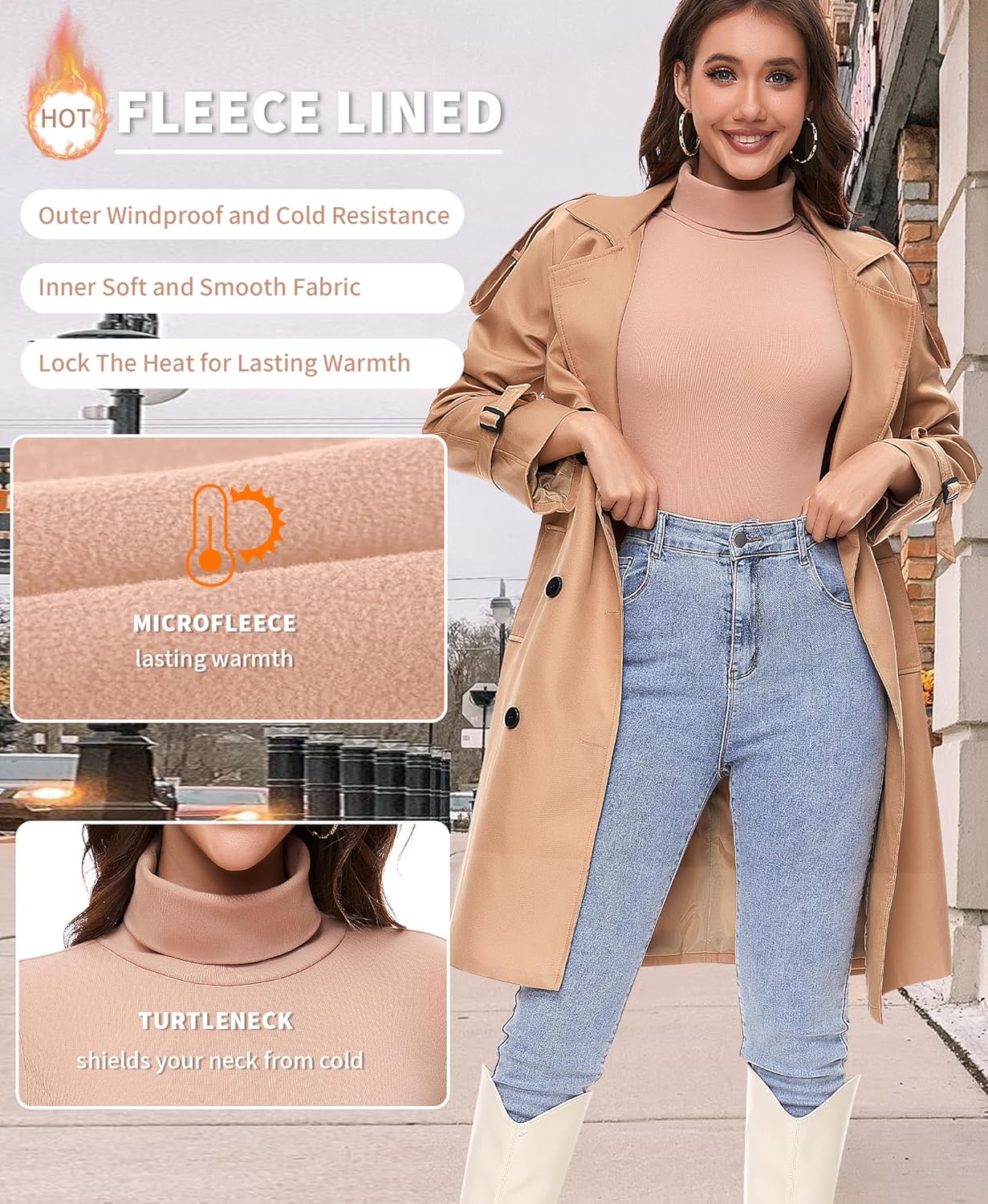 Ganado Long Sleeve Shirts for Women Turtleneck Thermal Shirt Layering Basic Tops Fitted Plain Undershirts - Image 4