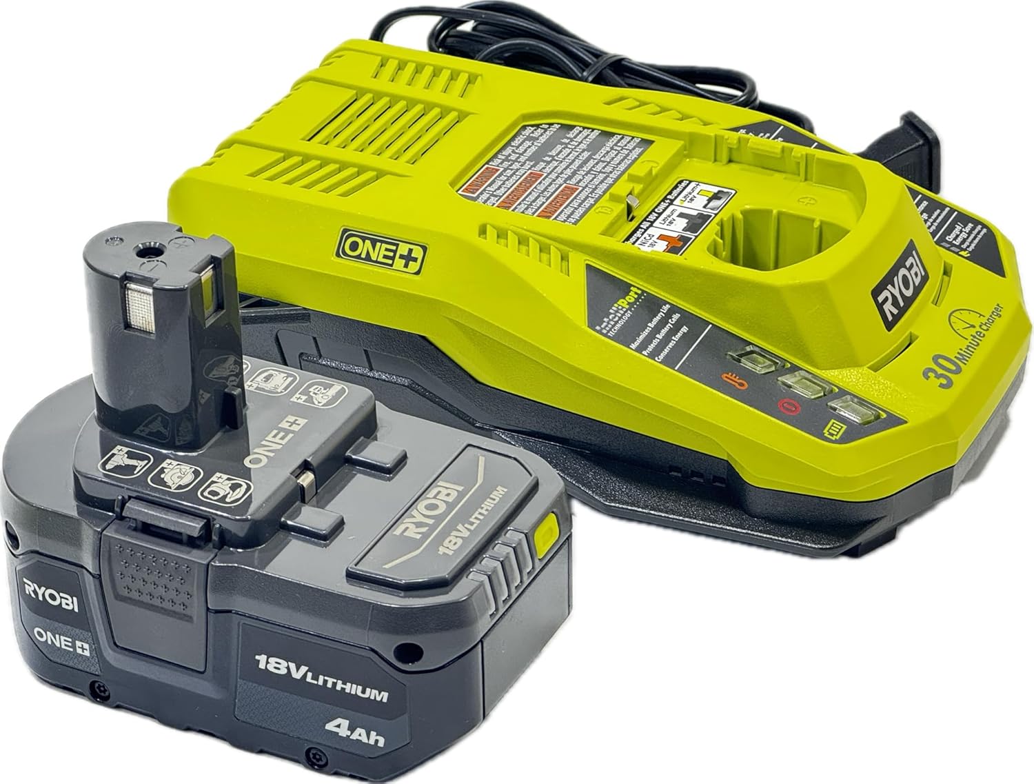 Ryobi P108 One+ 18V 4.0AH Lithium Ion Battery and P117 One+ Dual Chemistry Lithium Ion and NiCad Battery Charger (2 Piece Combo Set)