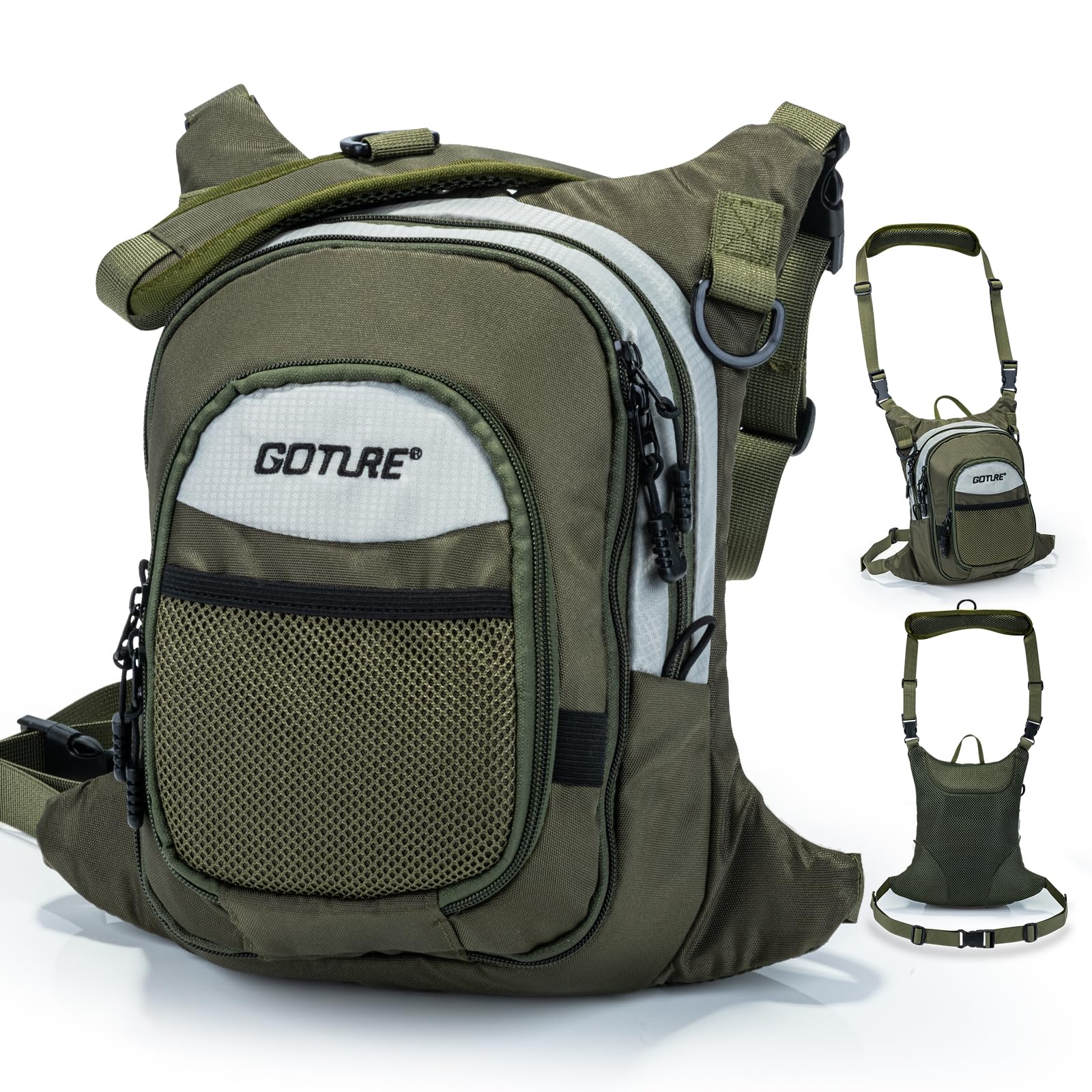 Goture Fly Fishing Chest Pack, Lightweight Chest Pack Tackle Storage Bag, Fly Fishing Waist Pack, Fly Fishing Bag with Adjustable Padded Waist Strap and Neck Strap, Fits Up to 2 Tackle/Fly Boxes