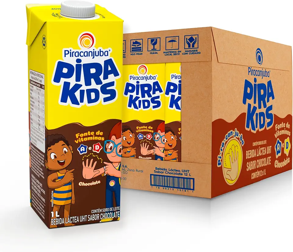 Pack de Achocolatado Pirakids Chocolate Piracanjuba 1L - 12 Unidades