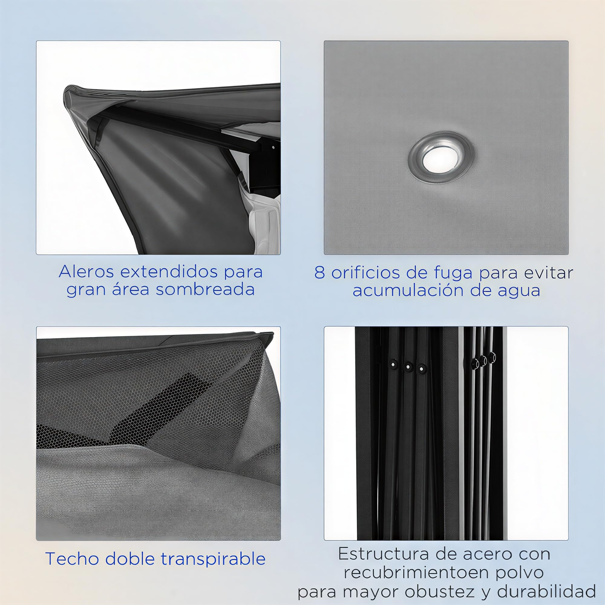 Outsunny Carpa Plegable Gazebo 3,3x3,3 m con 4 Paredes Laterales Gris Claro | Cenador Plegable, Malla Anti-UV, Bolsa de Transporte, para Camping Fiestas