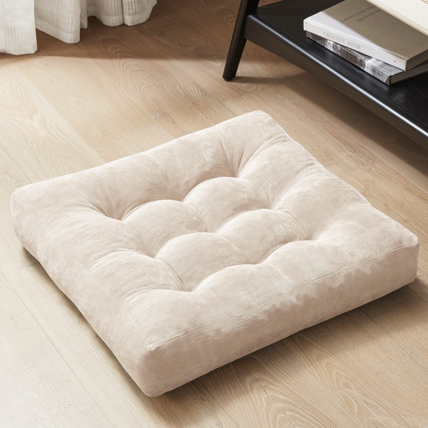 INDIAN DECOR 99301 Square Floor Pillows Cushions Square Chair Cushion Outdoor Seat Pads for Sitting Meditation Yoga Living Room Sofa Balcony 22x22 Inch, White-image-5