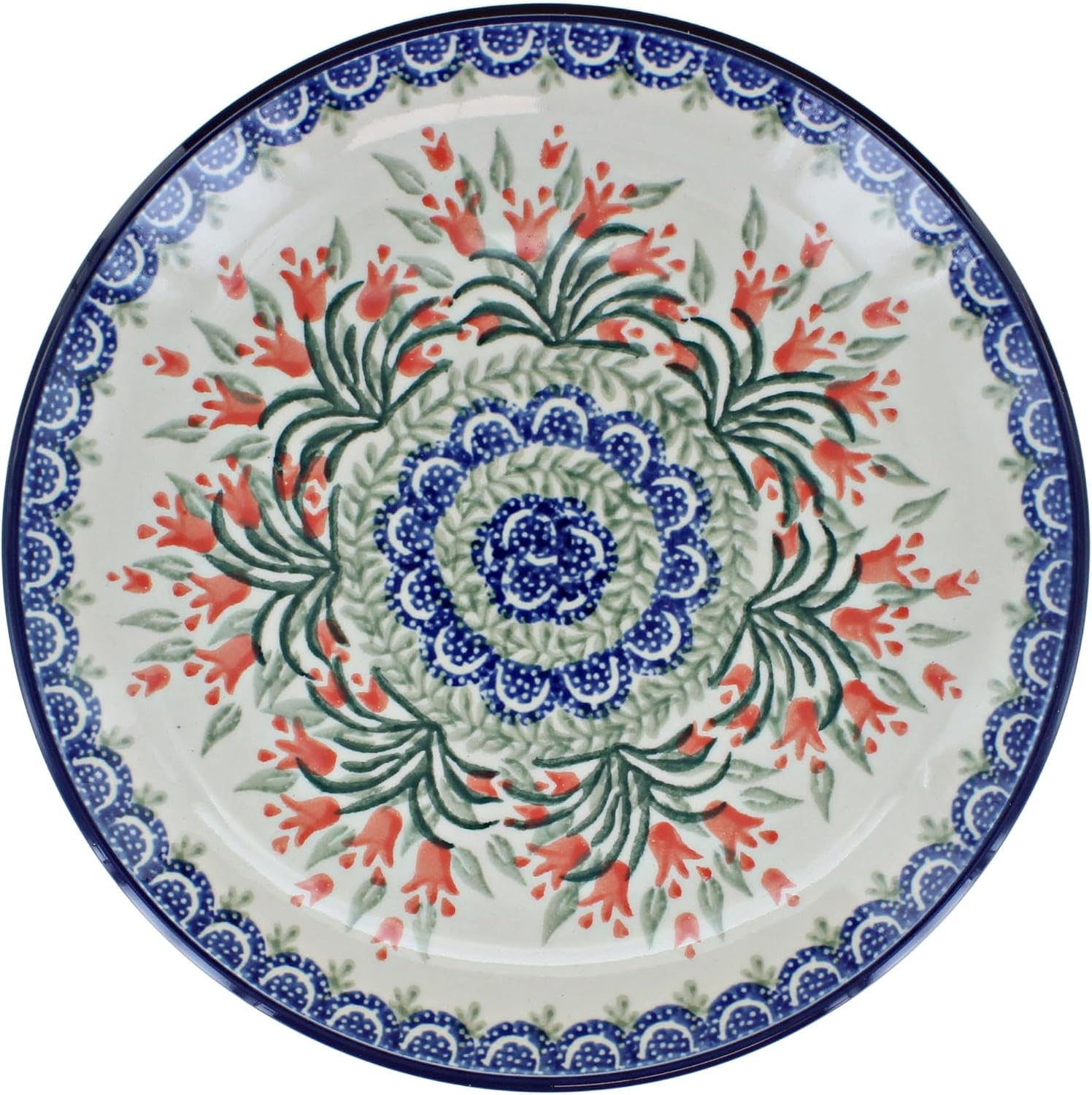 Blue Rose Polish Pottery - Orange Spring Tulip Dessert Plate - 7.75" Diameter - Beautiful Plate for Cake, Appetizers, or Snacks