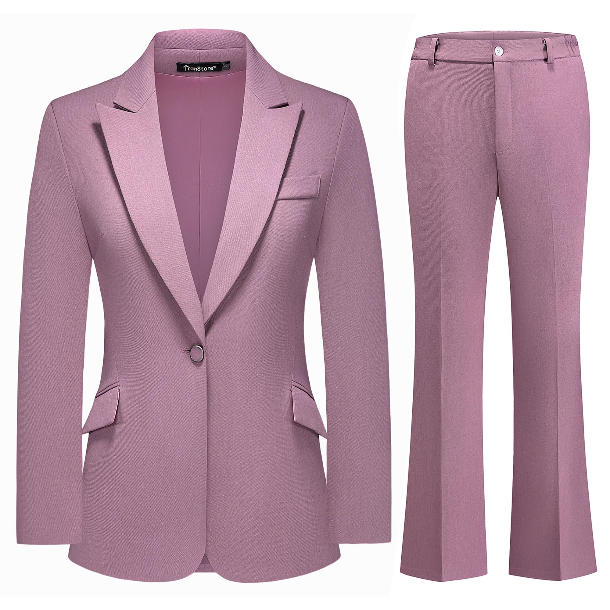 Photo 1 of TRONSTORE Women's Suit 2 Piece Set Pinstripe Blazer and Bootcut Dressy Pants Set for Work Office Business Outfits-Purple M