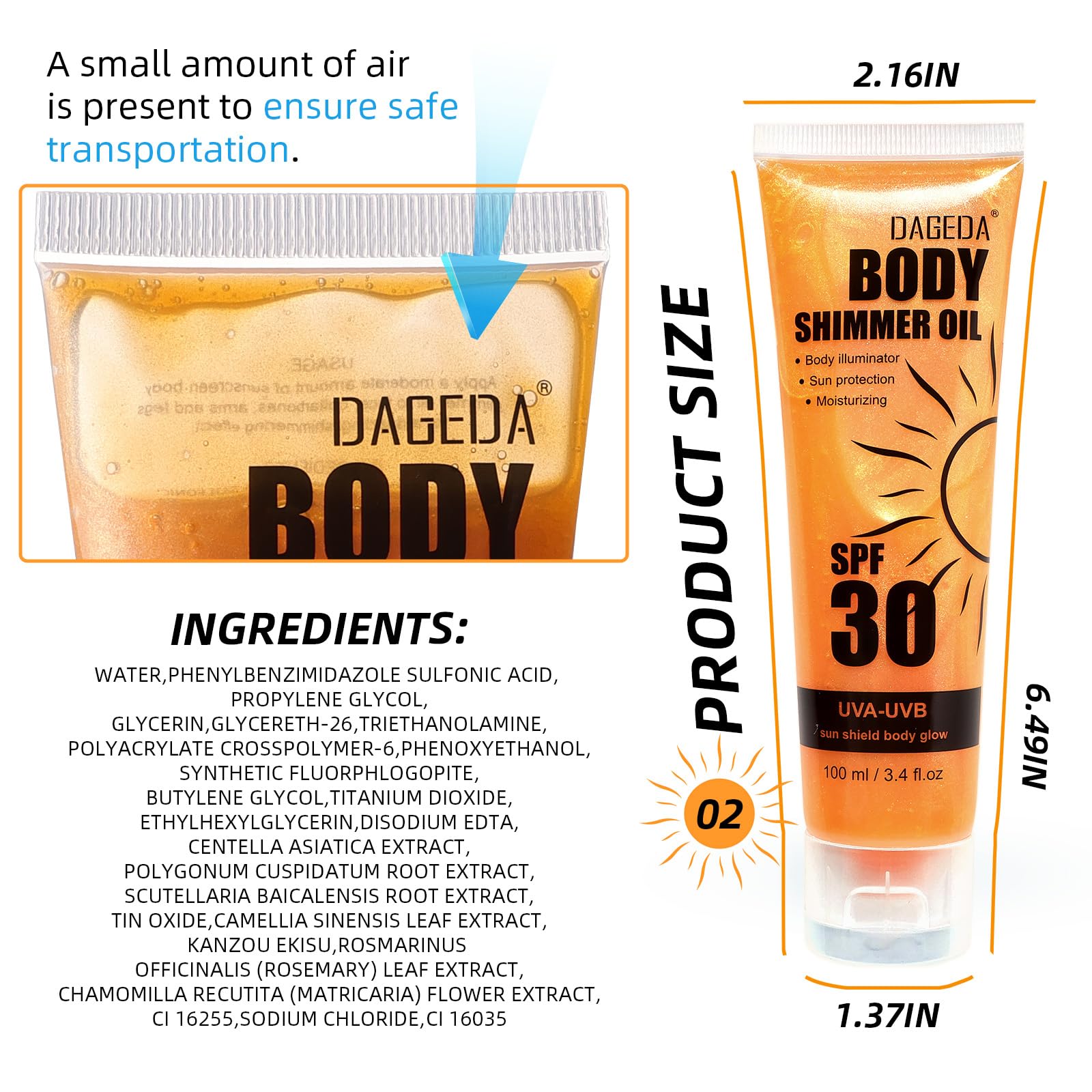 Prreal Sunscreen Body Glow Oil,SPF 30 100ml Broad Spectrum Glitter Sunscreen with Centella Asiatica Extract,Lightweight Sun Shield Shimmer Body Oil Moisturising Non-sticky,Gold - Image 4