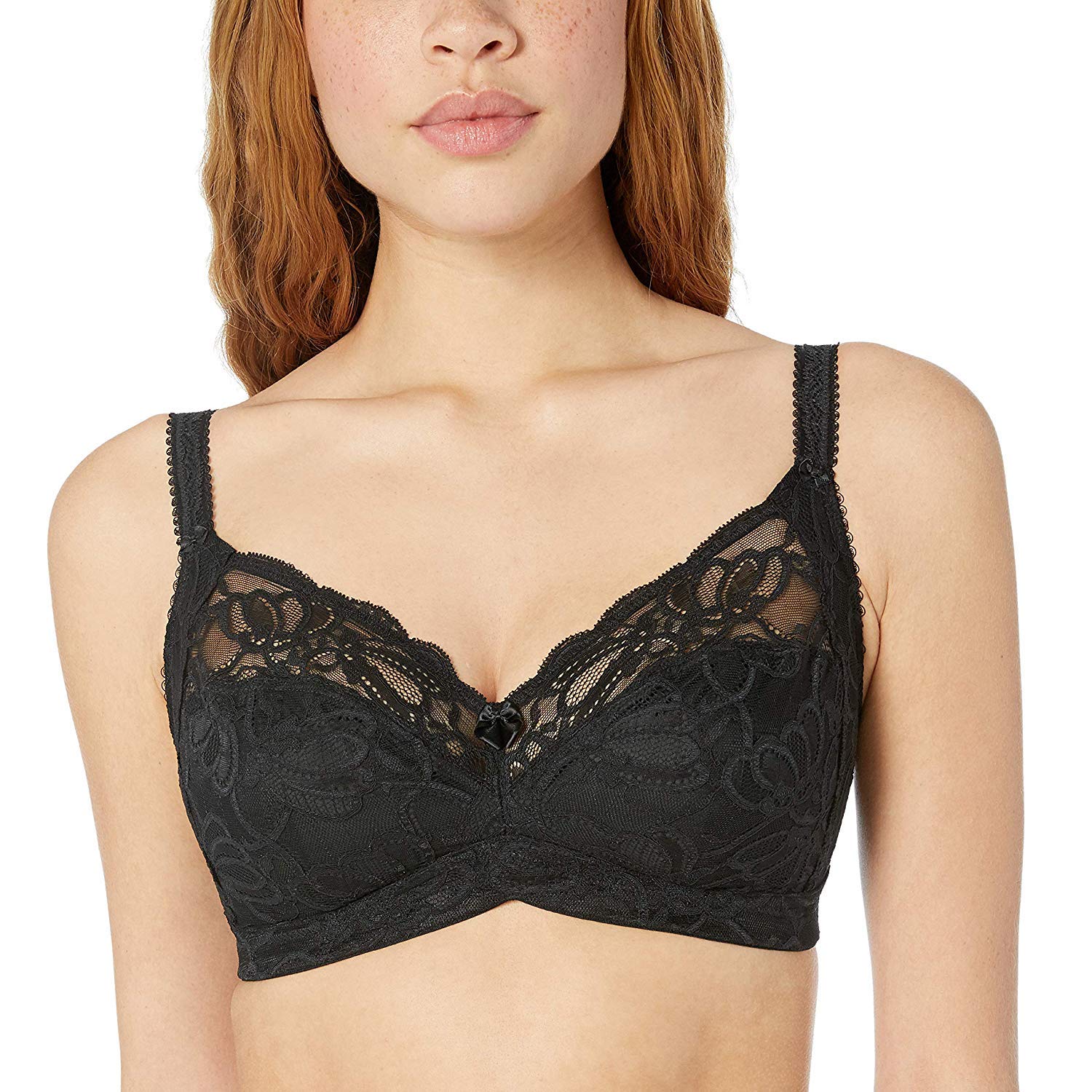 Women's Jaqueline Lace Wireless Bra, Black , 34DD