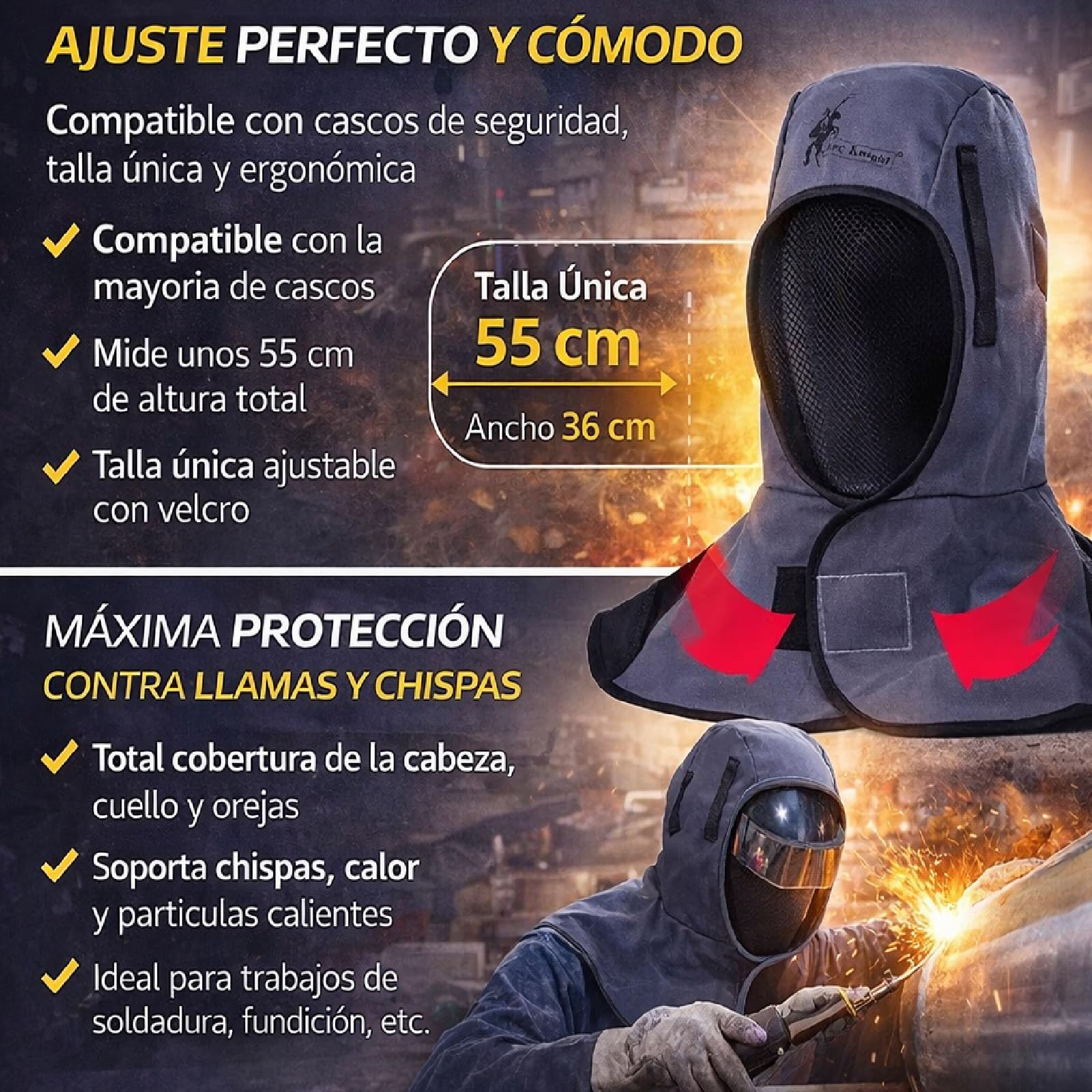 Gorro Soldador Para Careta Soldar, Capucha De Soldadura Ignifuga, Reutilizable, Lavable, Transpirable, Resistente al Desgaste y Ligero, Compatible Con Pantalla Caretas Máscara de Soldador (2 Unidades)