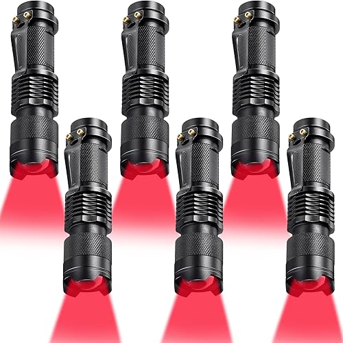 Honoson 6 Piezas Linterna de Luz Roja LED Antorcha de Modo Único 1 Modo Escalable Filtro de Lente Roja Linterna para Astronomía Nocturna Aviación